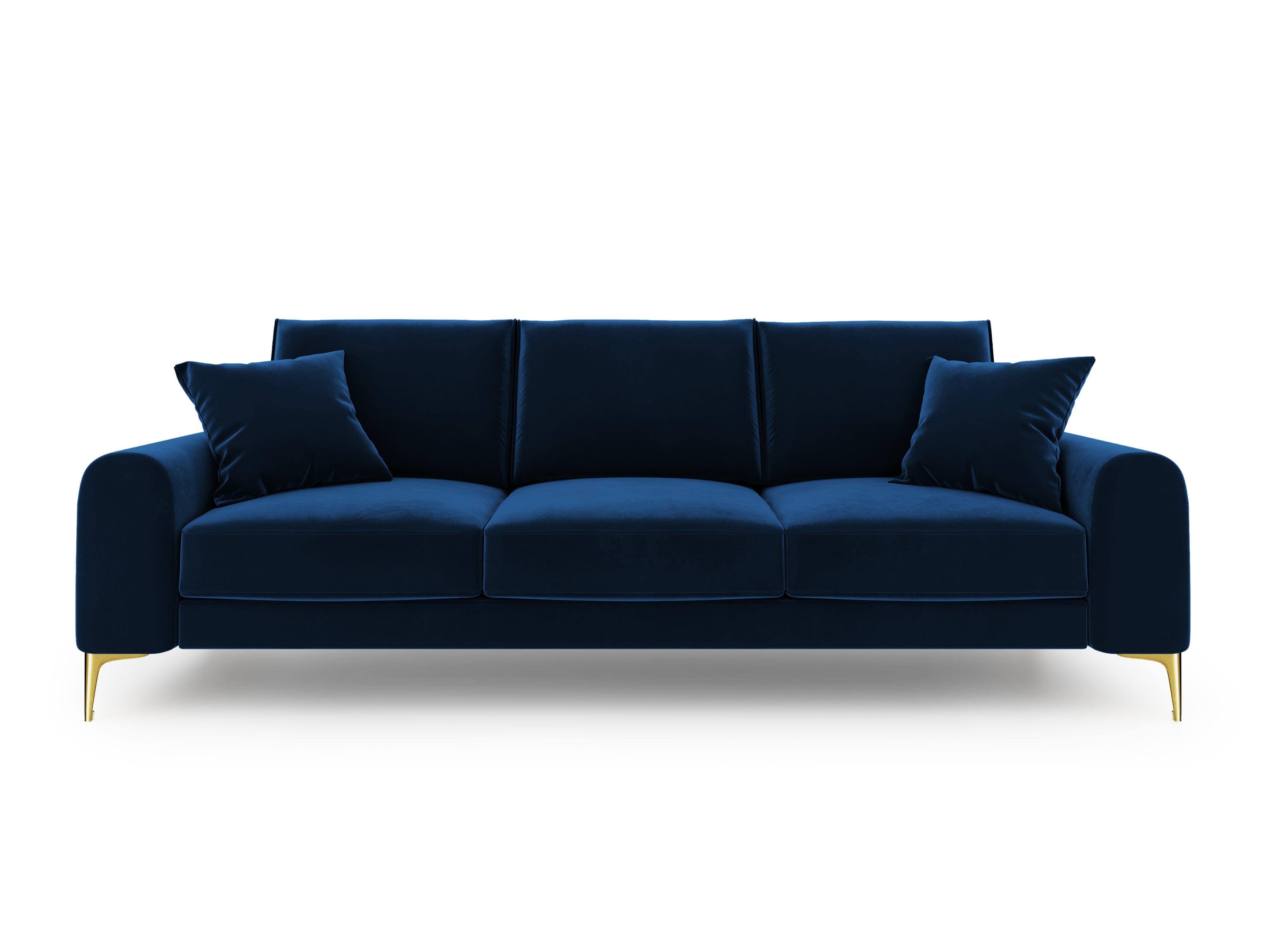 Sofa aksamitna 4-osobowa MADARA królewski niebieski ze złotą podstawą Mazzini Sofas Eye on Design