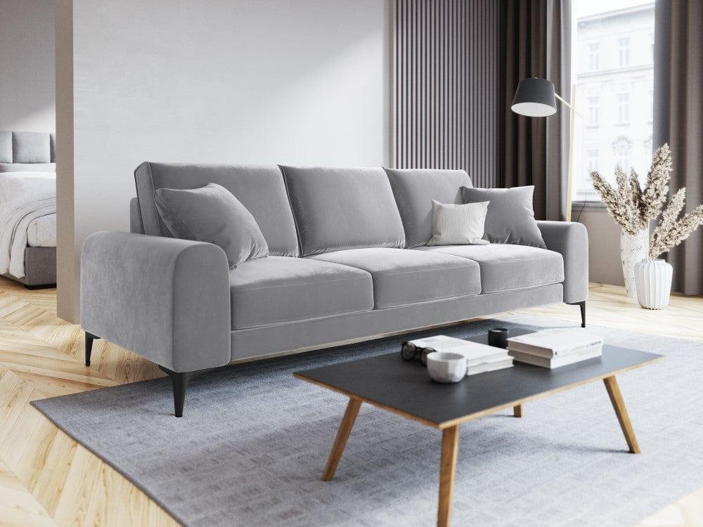 Sofa aksamitna 4-osobowa MADARA srebrny z czarną podstawą Mazzini Sofas Eye on Design