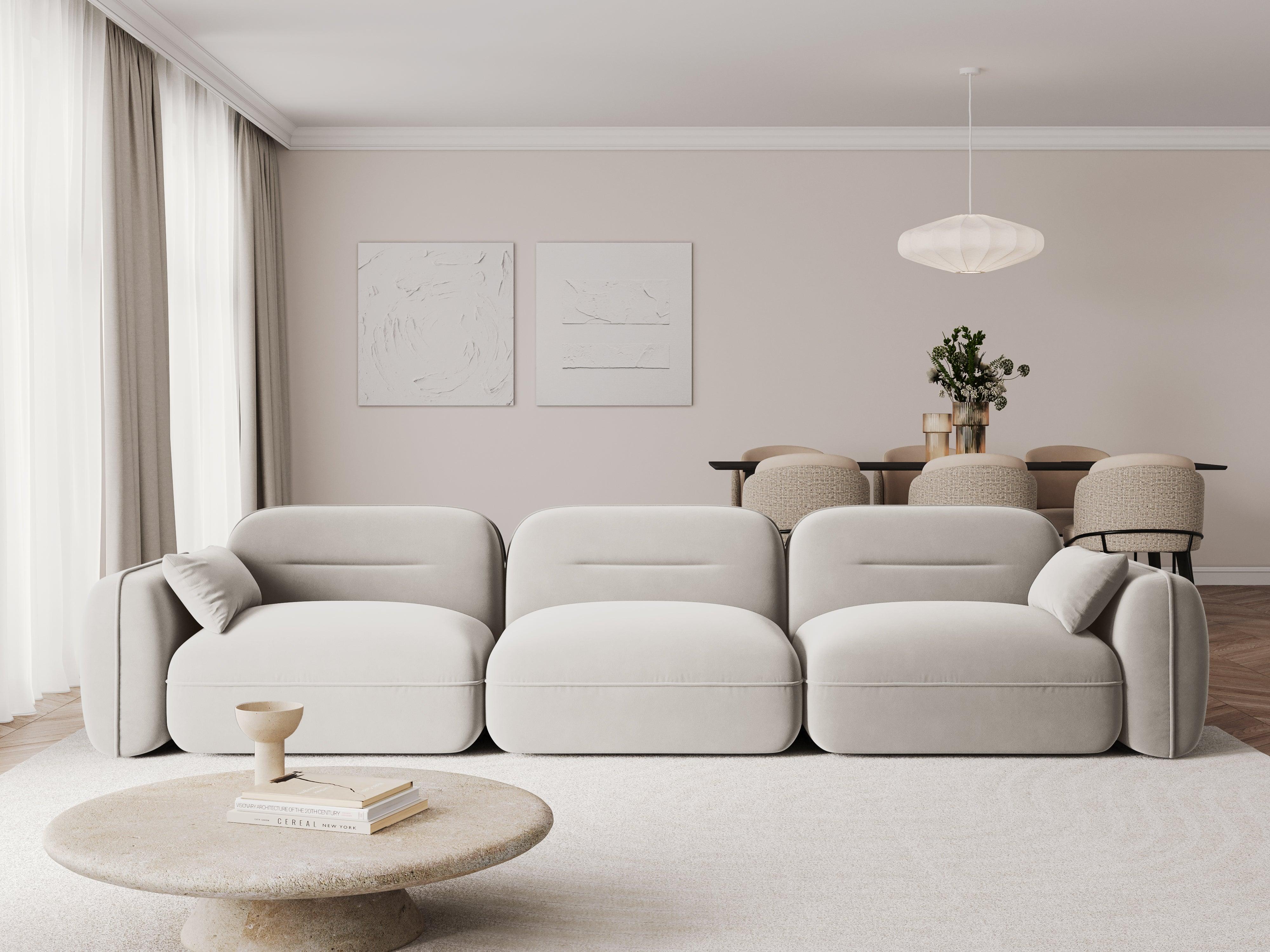 Sofa aksamitna 4-osobowa SYDNEY kość słoniowa do salonu