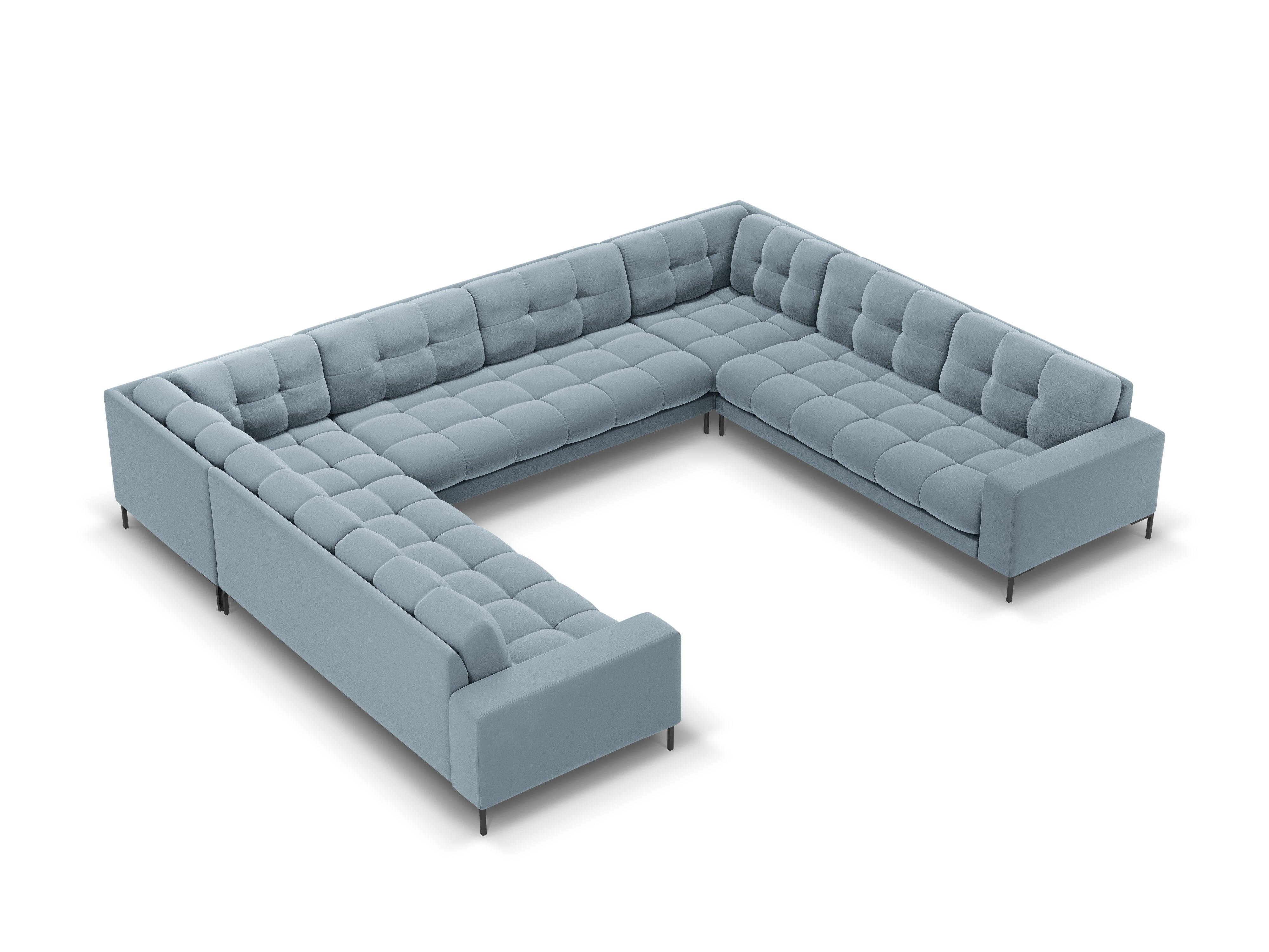 Sofa aksamitna panoramiczna 9-osobowa BALI jasnoniebieski z czarną podstawą Cosmopolitan Design Eye on Design