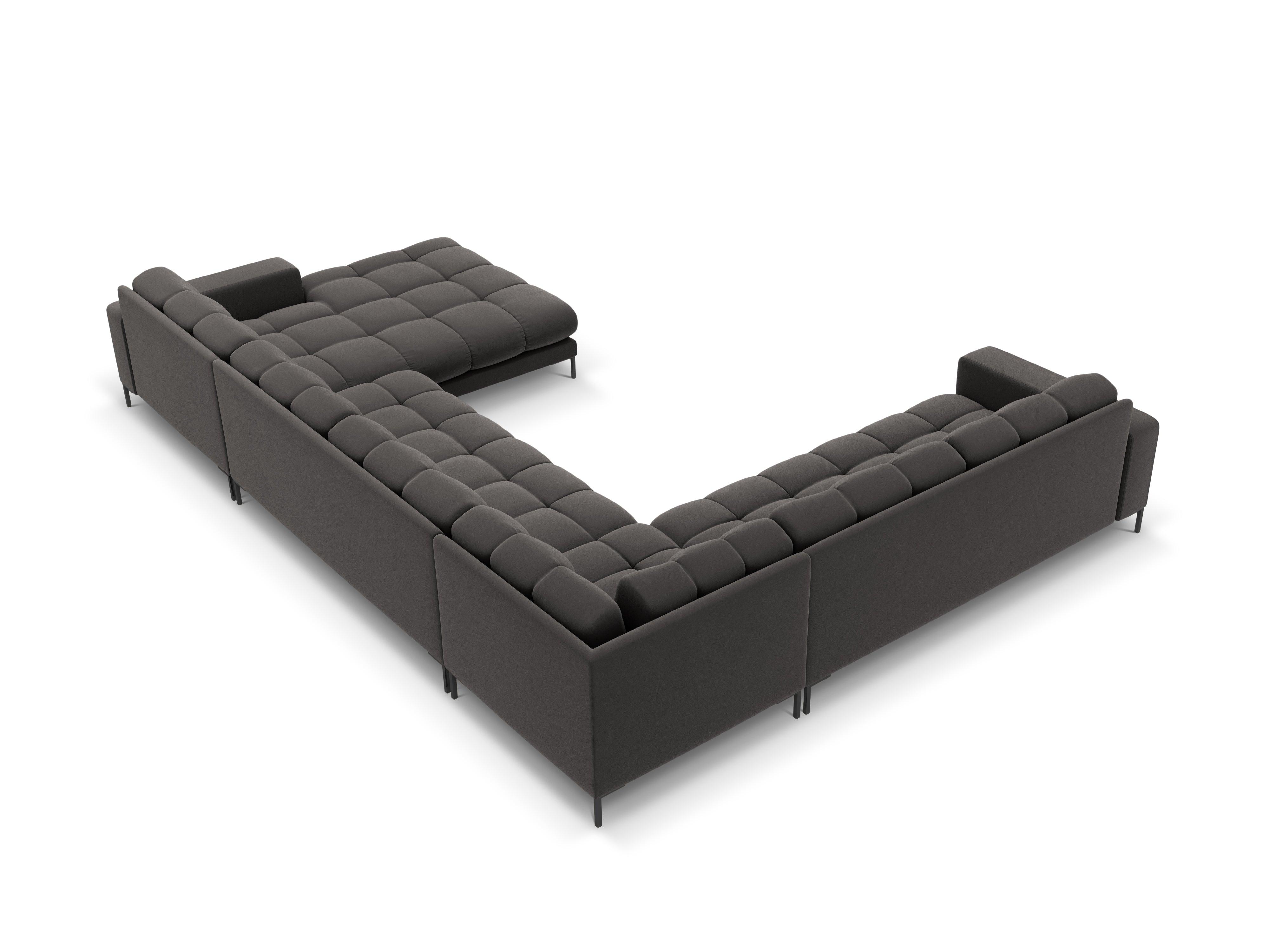 Sofa aksamitna panoramiczna lewostronna 7-osobowa BALI ciemnoszary z czarną podstawą Cosmopolitan Design Eye on Design