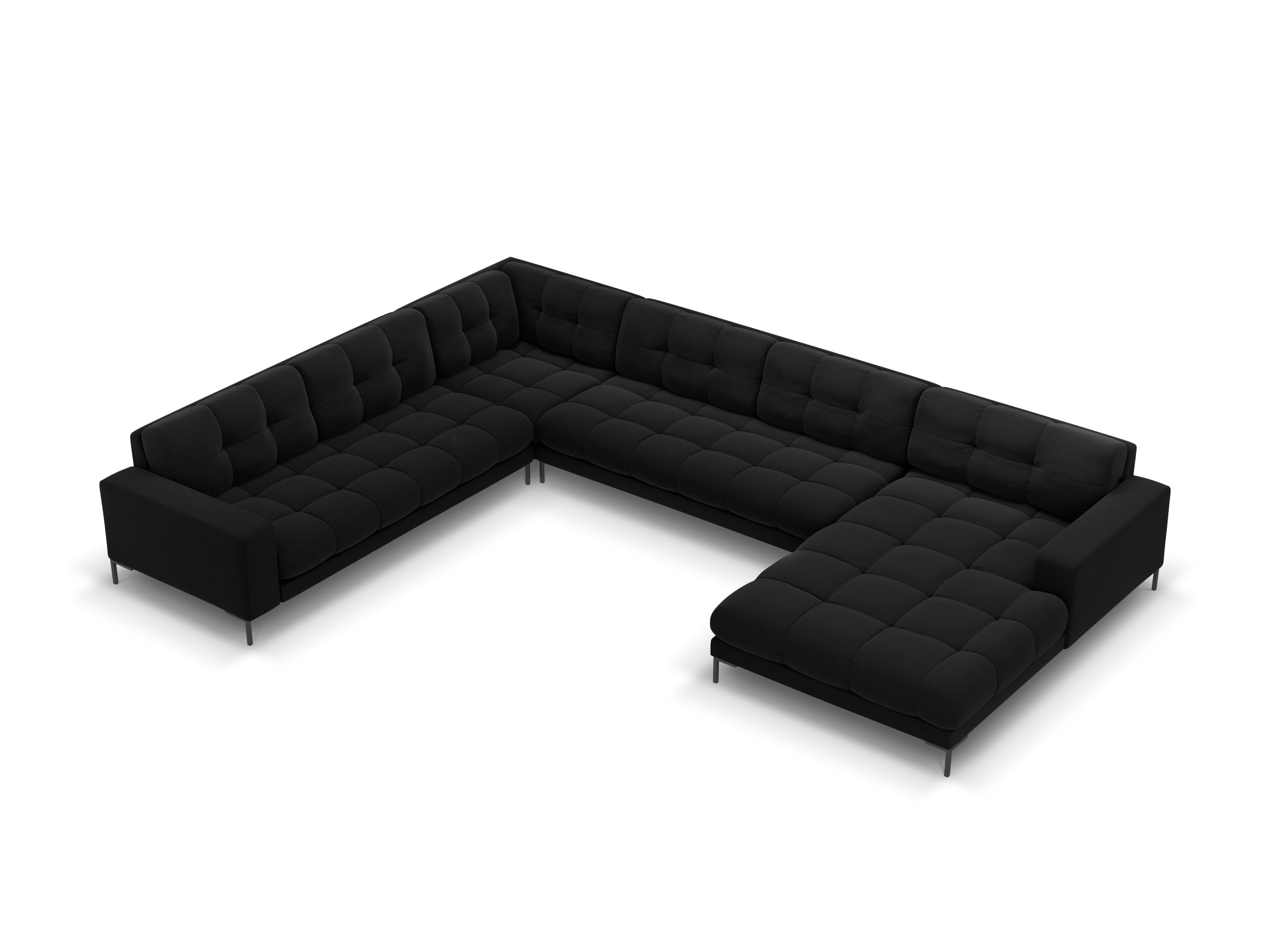 Sofa aksamitna panoramiczna lewostronna 7-osobowa BALI czarny z czarną podstawą Cosmopolitan Design Eye on Design