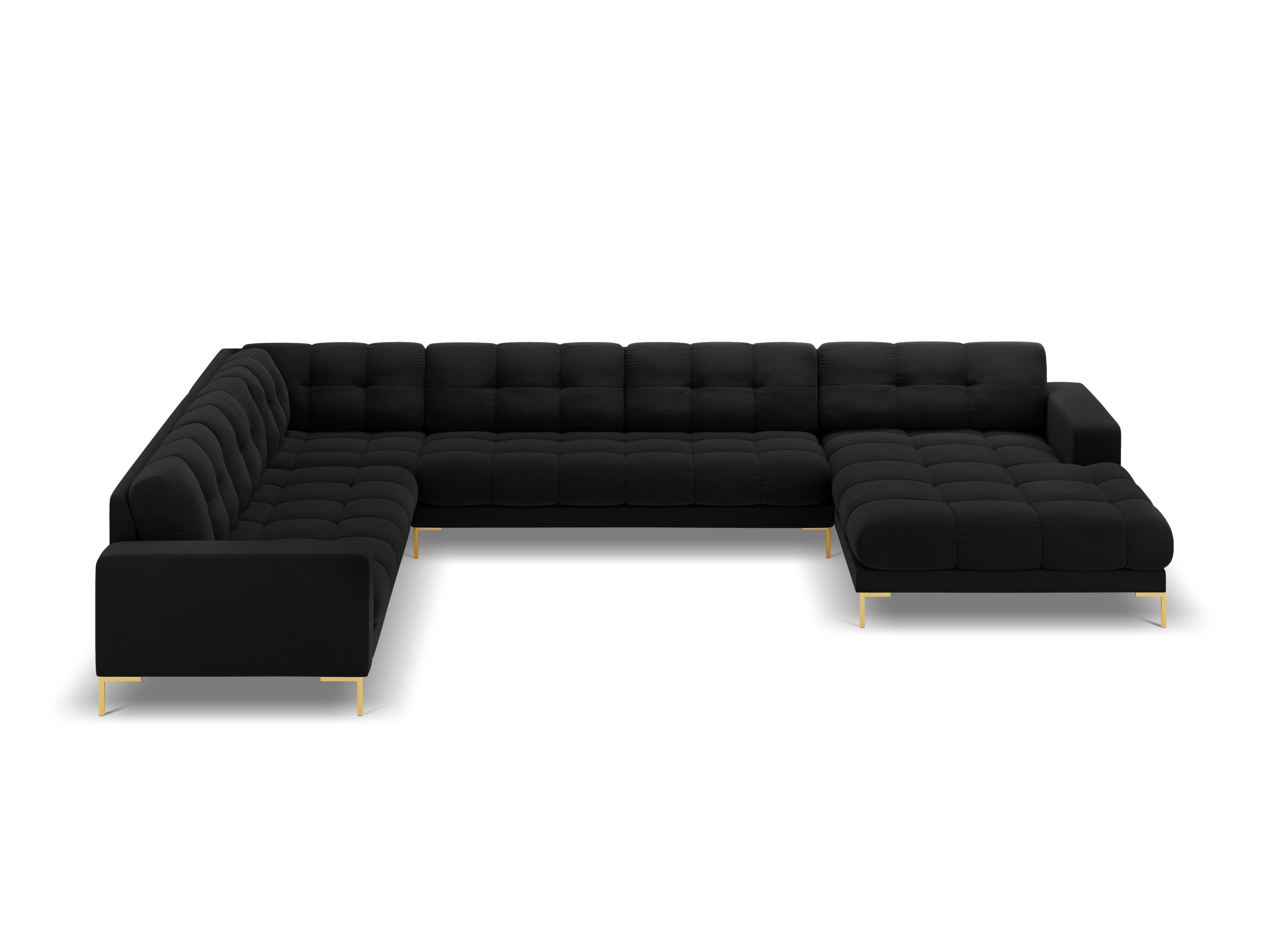 Sofa aksamitna panoramiczna lewostronna 7-osobowa BALI czarny ze złotą podstawą Cosmopolitan Design Eye on Design
