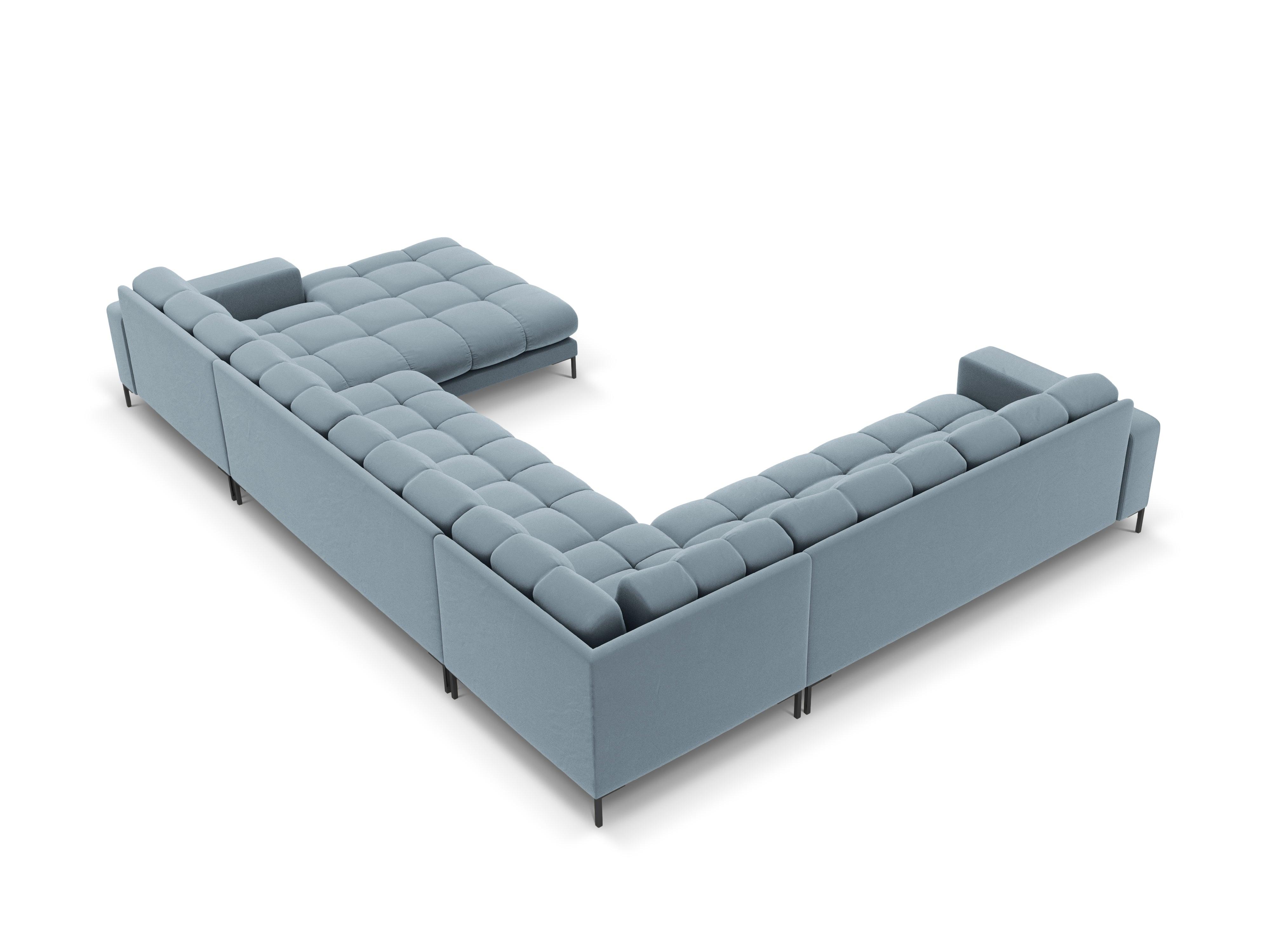 Sofa aksamitna panoramiczna lewostronna 7-osobowa BALI jasnoniebieski z czarną podstawą Cosmopolitan Design Eye on Design