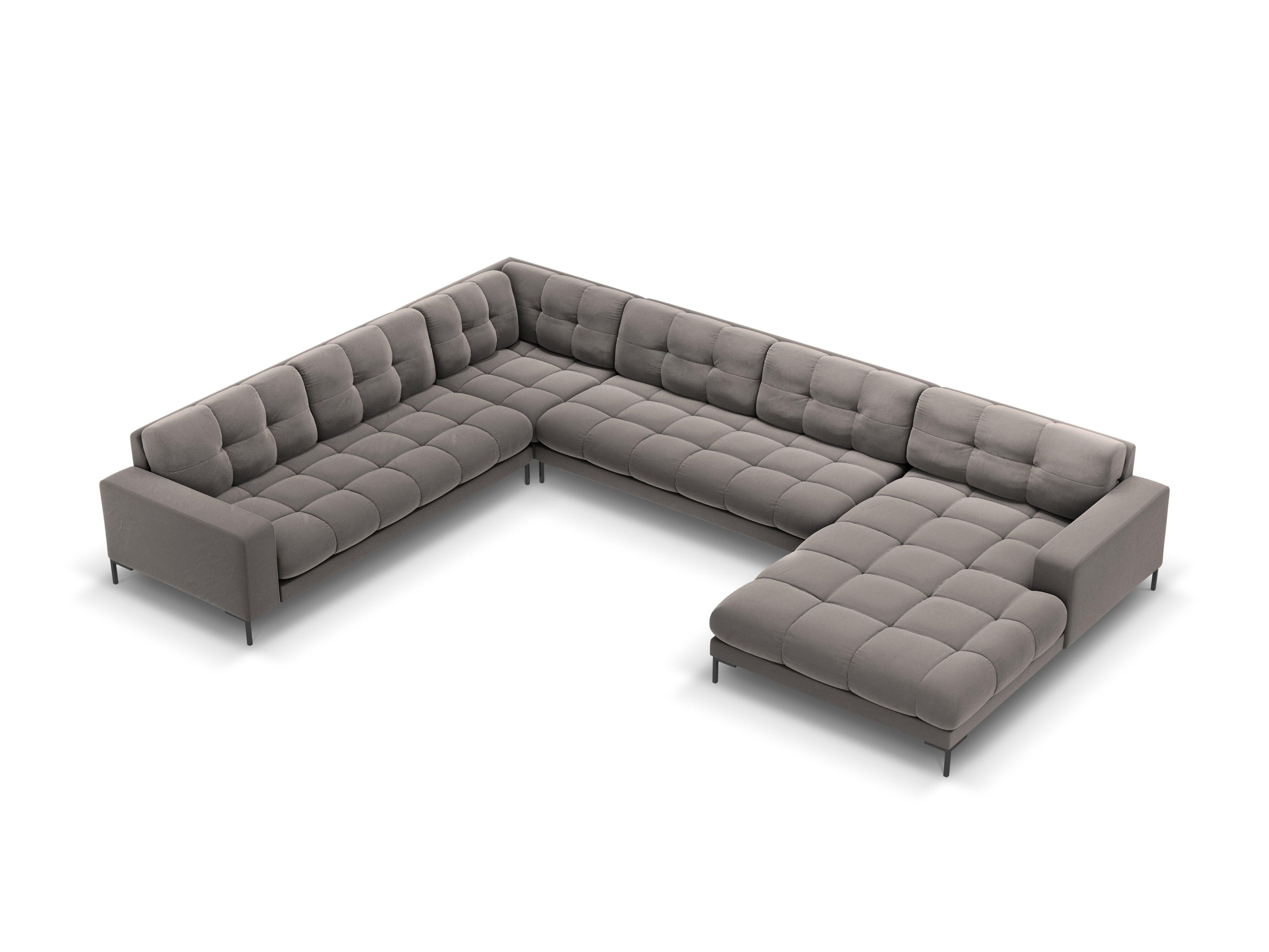 Sofa aksamitna panoramiczna lewostronna 7-osobowa BALI jasnoszary z czarną podstawą Cosmopolitan Design Eye on Design