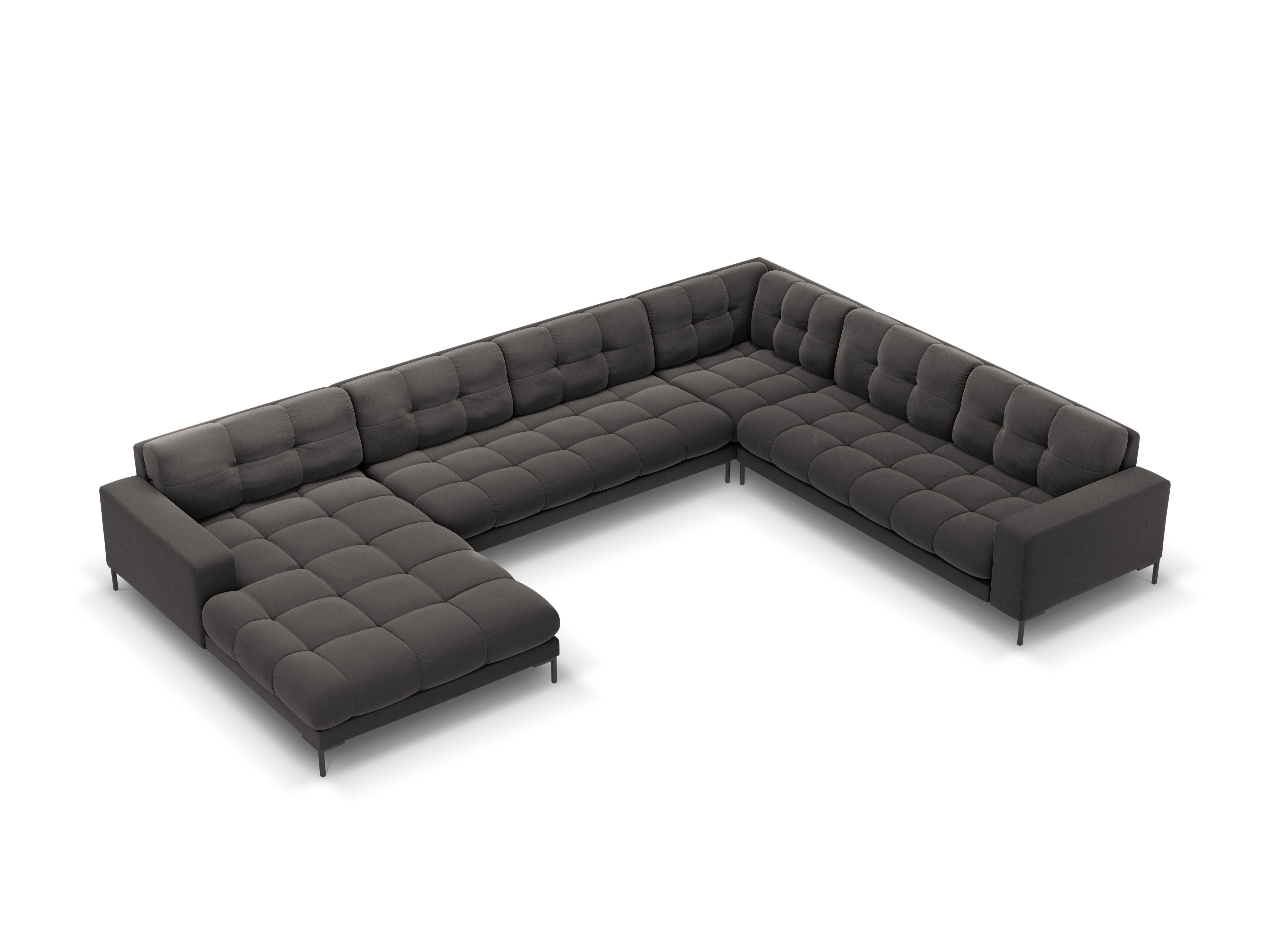 Sofa aksamitna panoramiczna prawostronna 7-osobowa BALI ciemnoszary z czarną podstawą Cosmopolitan Design Eye on Design