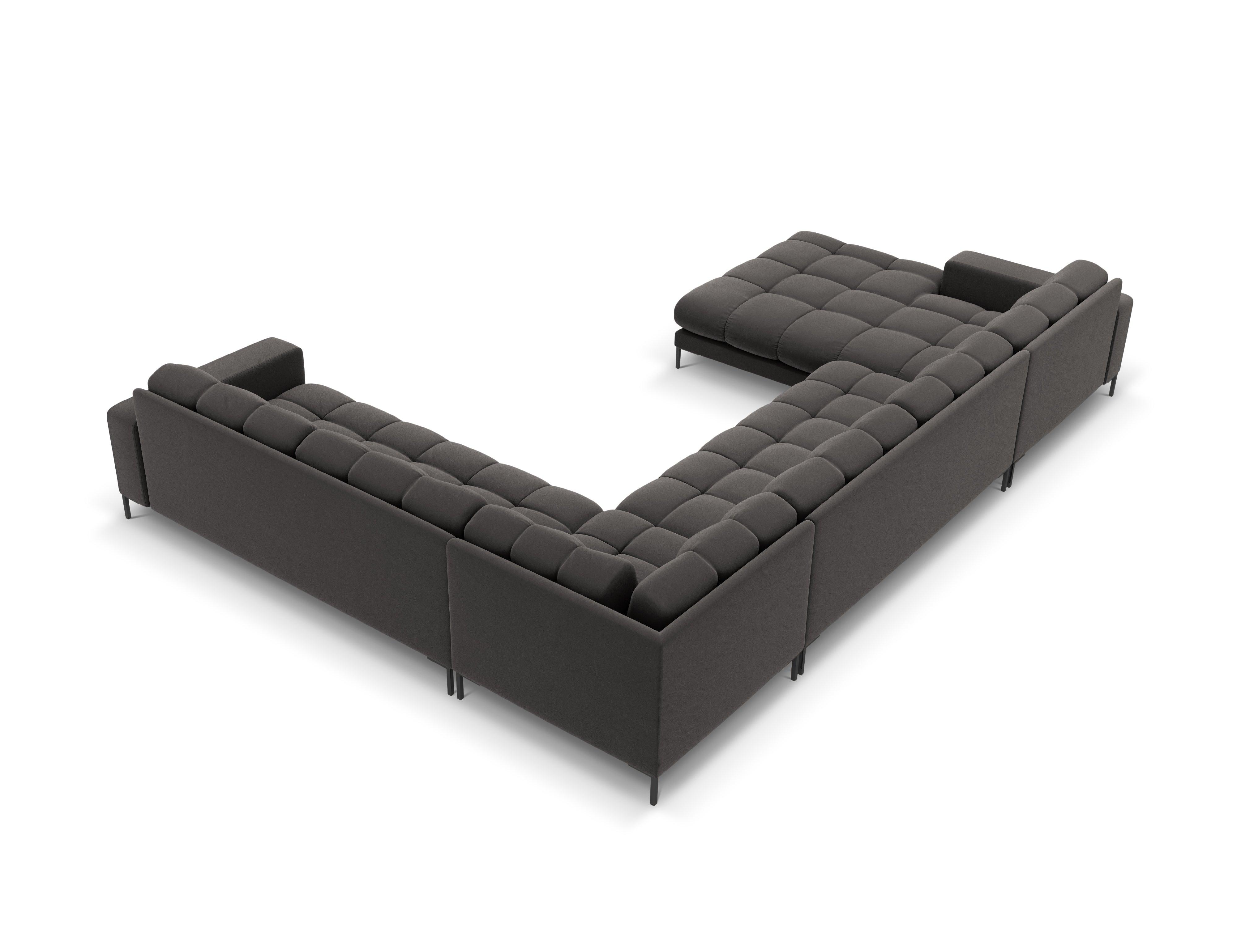 Sofa aksamitna panoramiczna prawostronna 7-osobowa BALI ciemnoszary z czarną podstawą Cosmopolitan Design Eye on Design