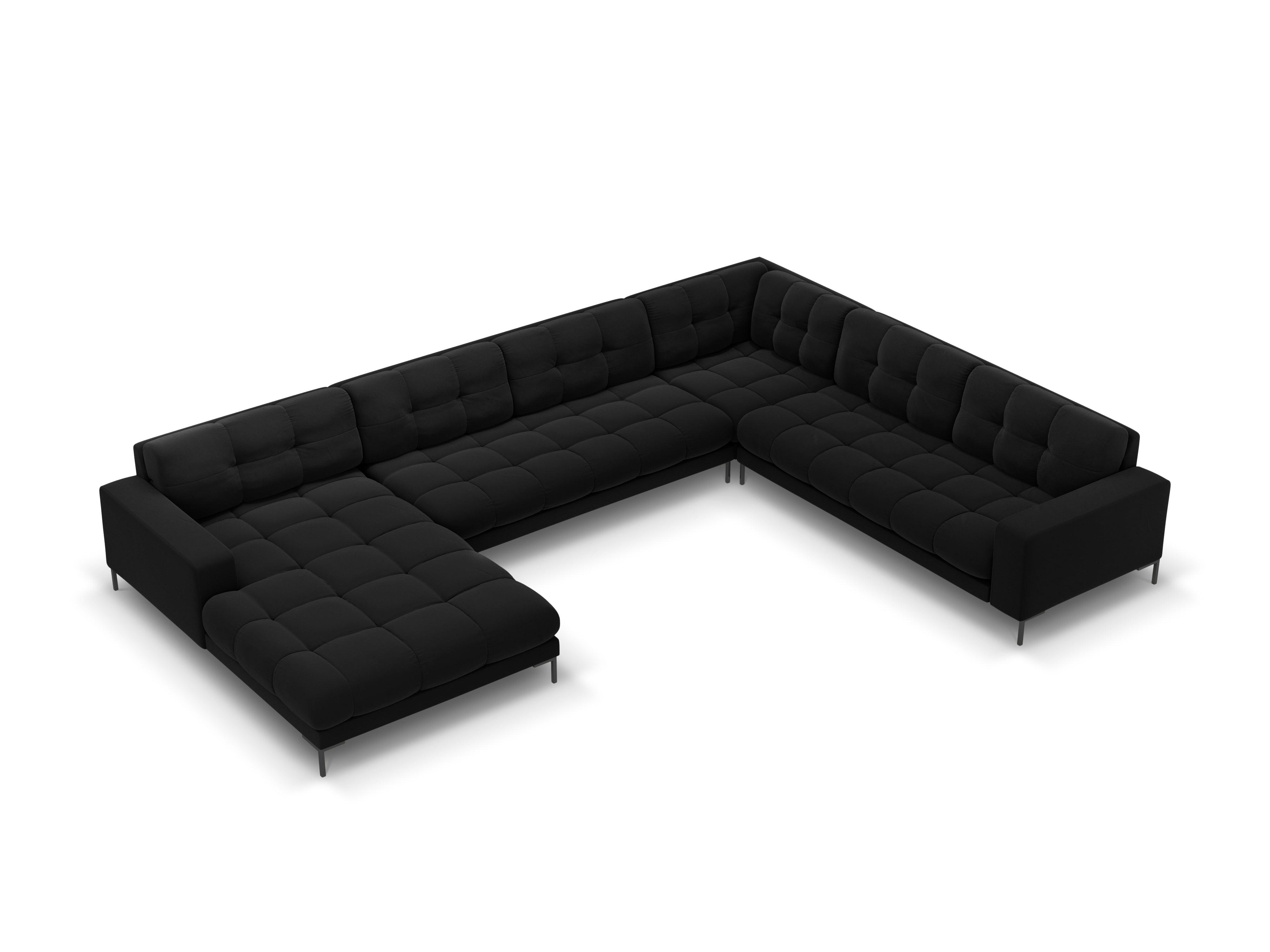 Sofa aksamitna panoramiczna prawostronna 7-osobowa BALI czarny z czarną podstawą Cosmopolitan Design Eye on Design