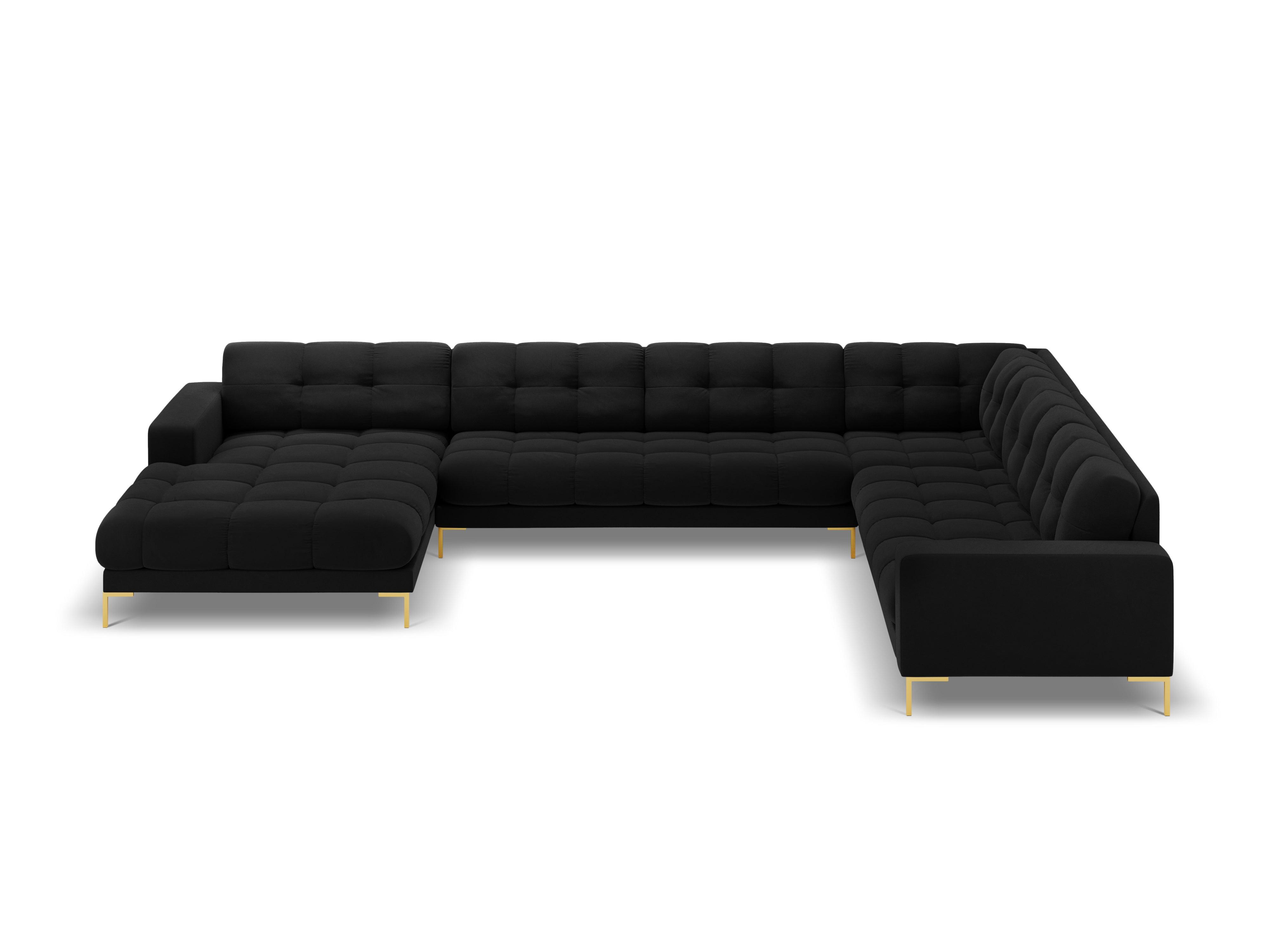 Sofa aksamitna panoramiczna prawostronna 7-osobowa BALI czarny ze złotą podstawą Cosmopolitan Design Eye on Design