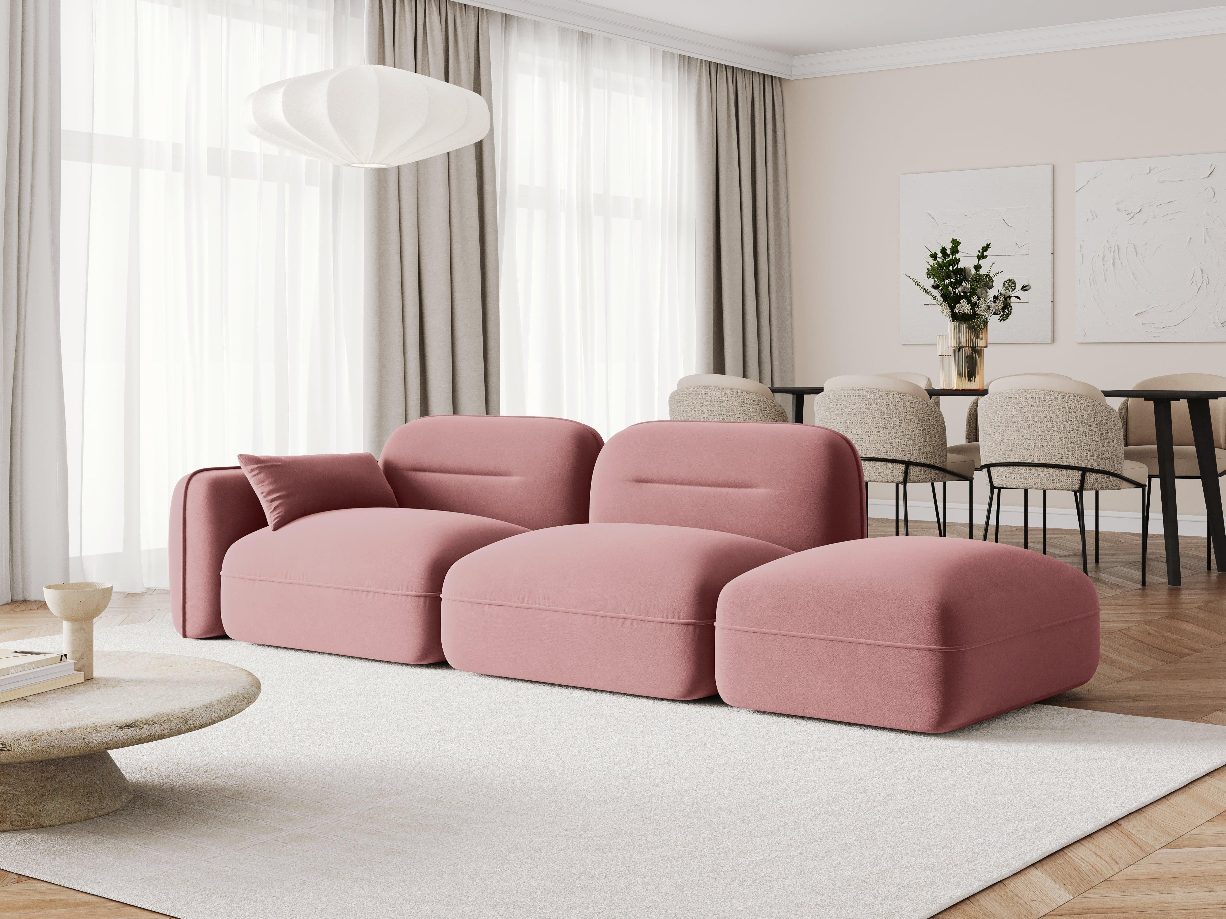 Sofa aksamitna prawostronna 3-osobowa SYDNEY łososiowy do salonu