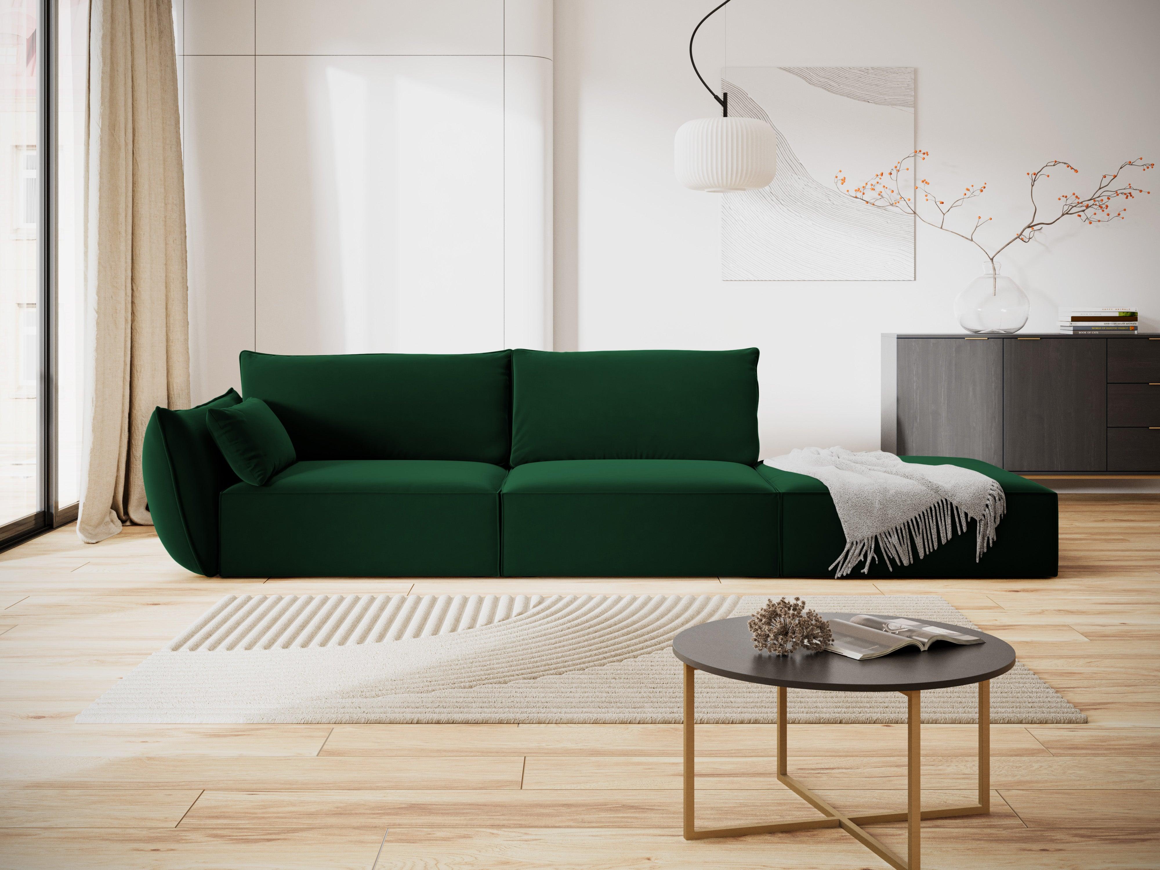 Sofa aksamitna prawostronna otwarta VANDA butelkowa zieleń – styl nowoczesny
