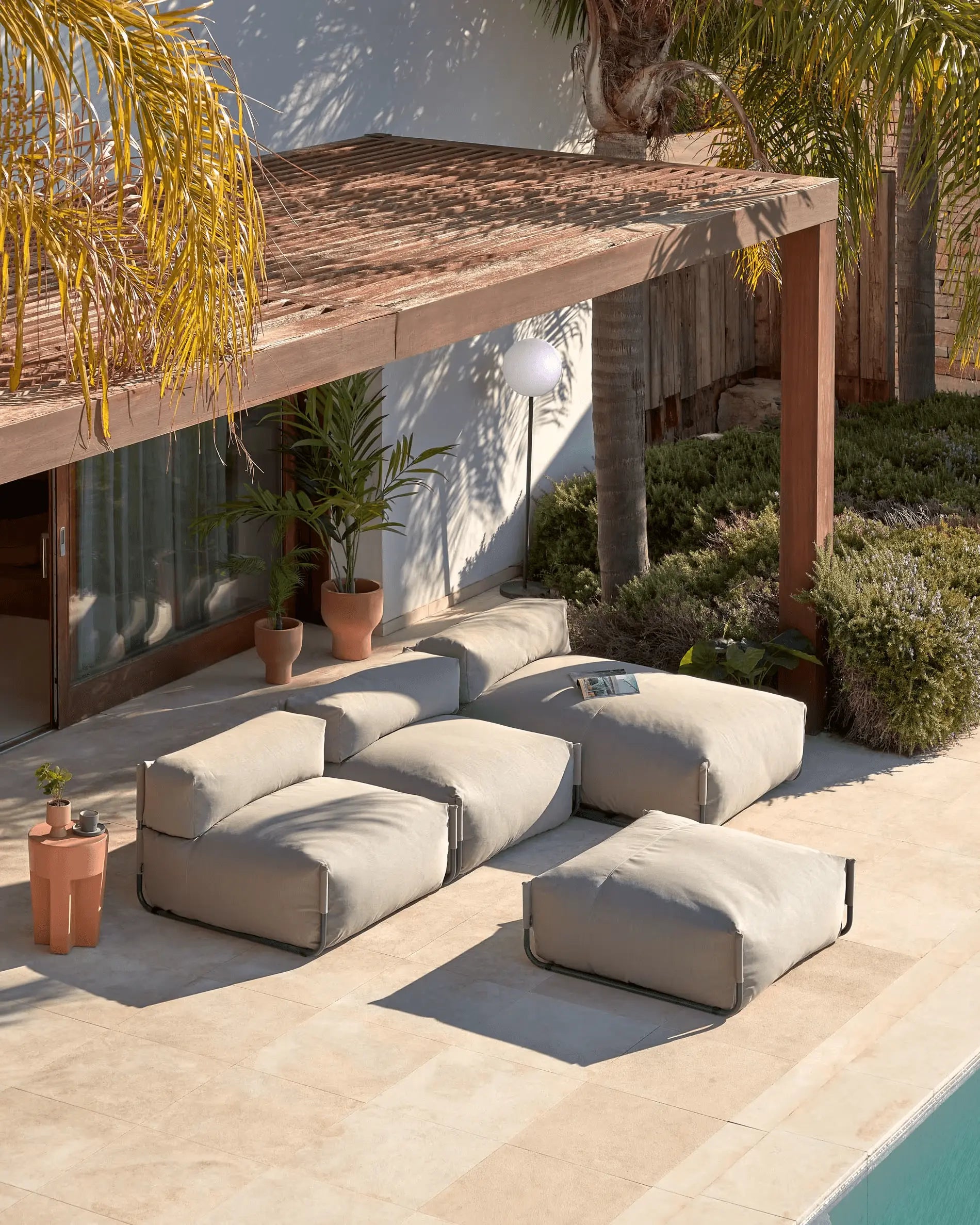 Sofa modułowa ogrodowa SQUARE - puf khaki na taras i do ogrodu