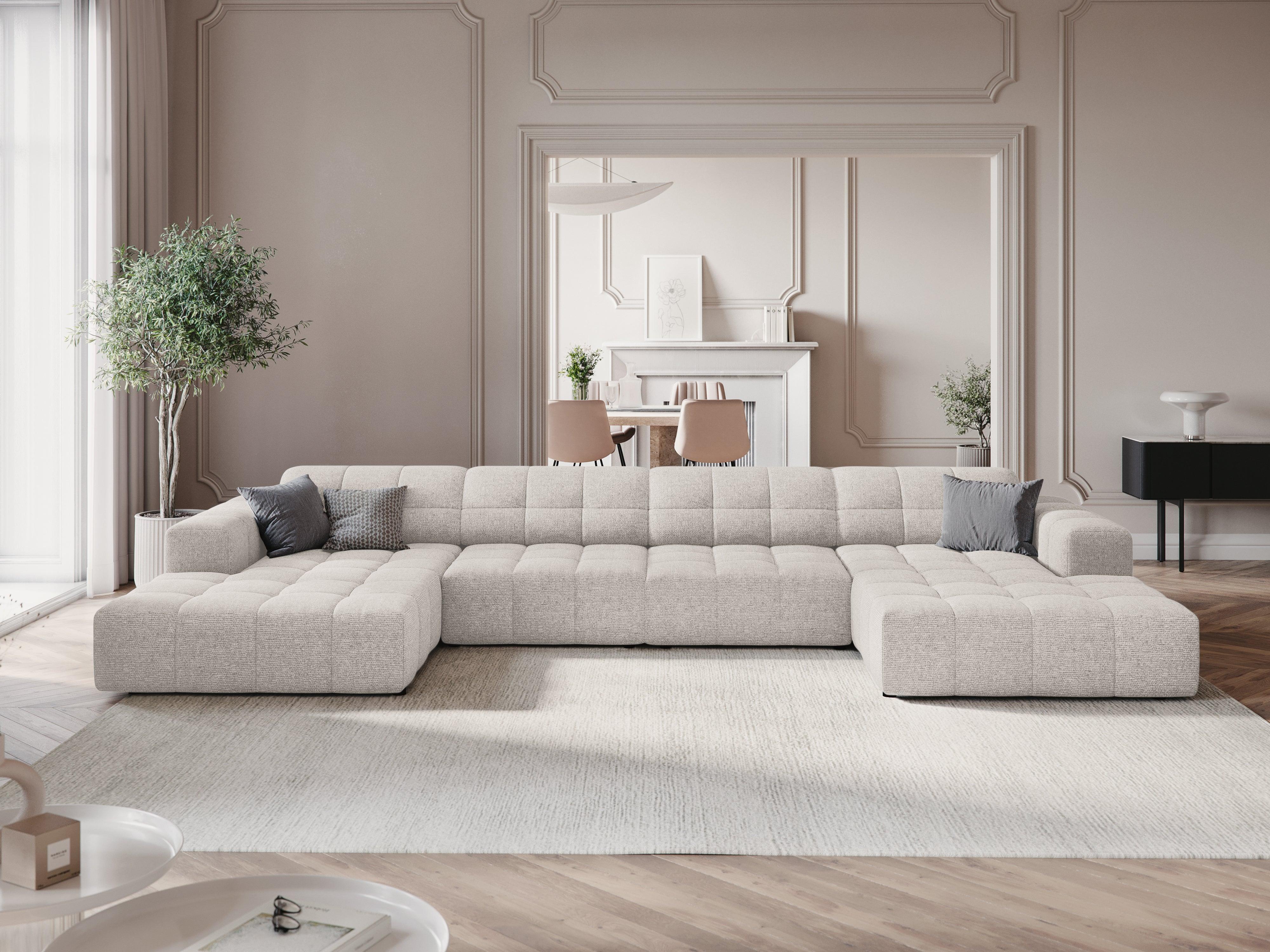 Sofa panoramiczna 6-osobowa CHICAGO jasnoszary szenil do salonu