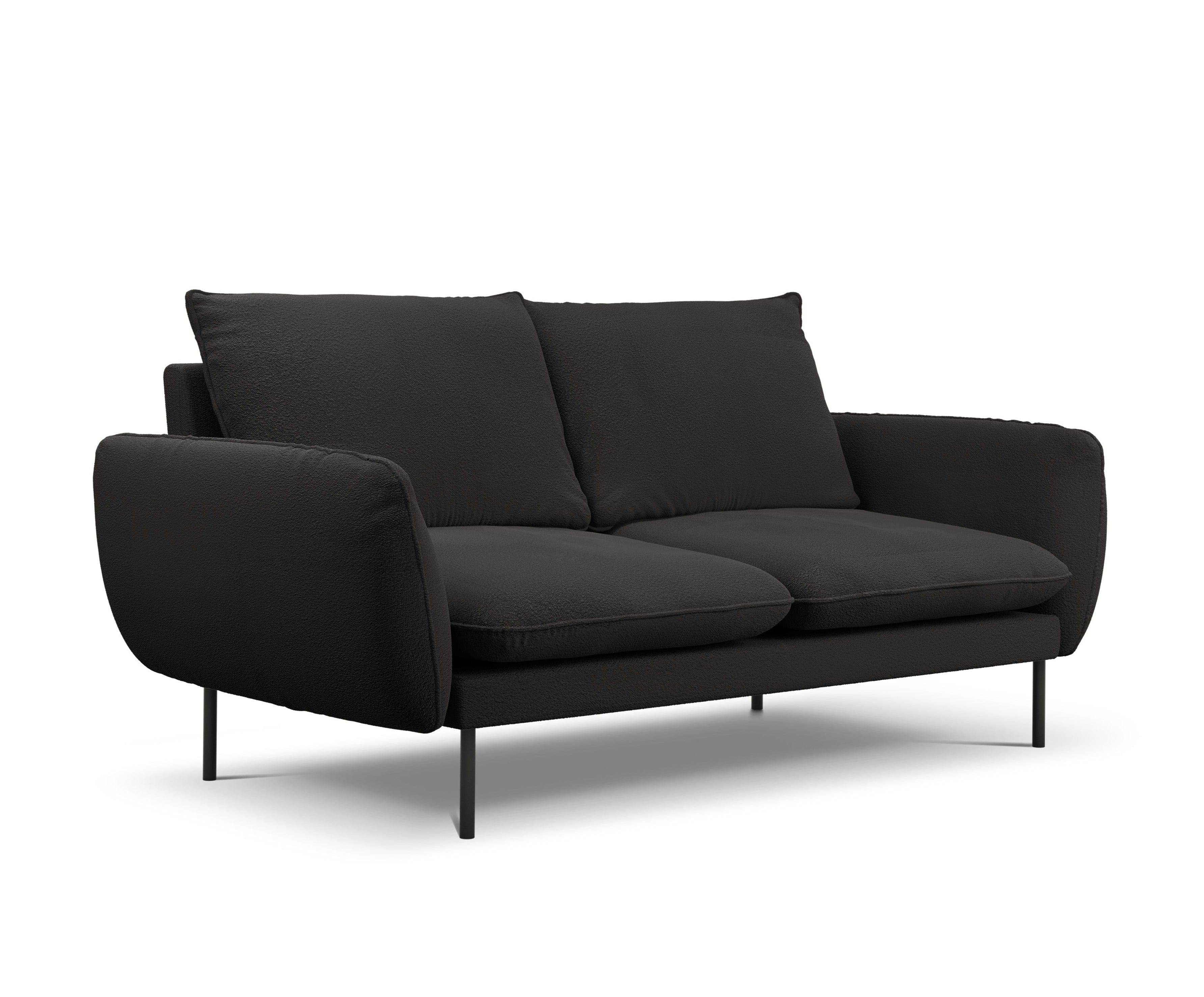 Sofa w tkaninie boucle 2-osobowa VIENNA czarny z czarną podstawą Cosmopolitan Design Eye on Design