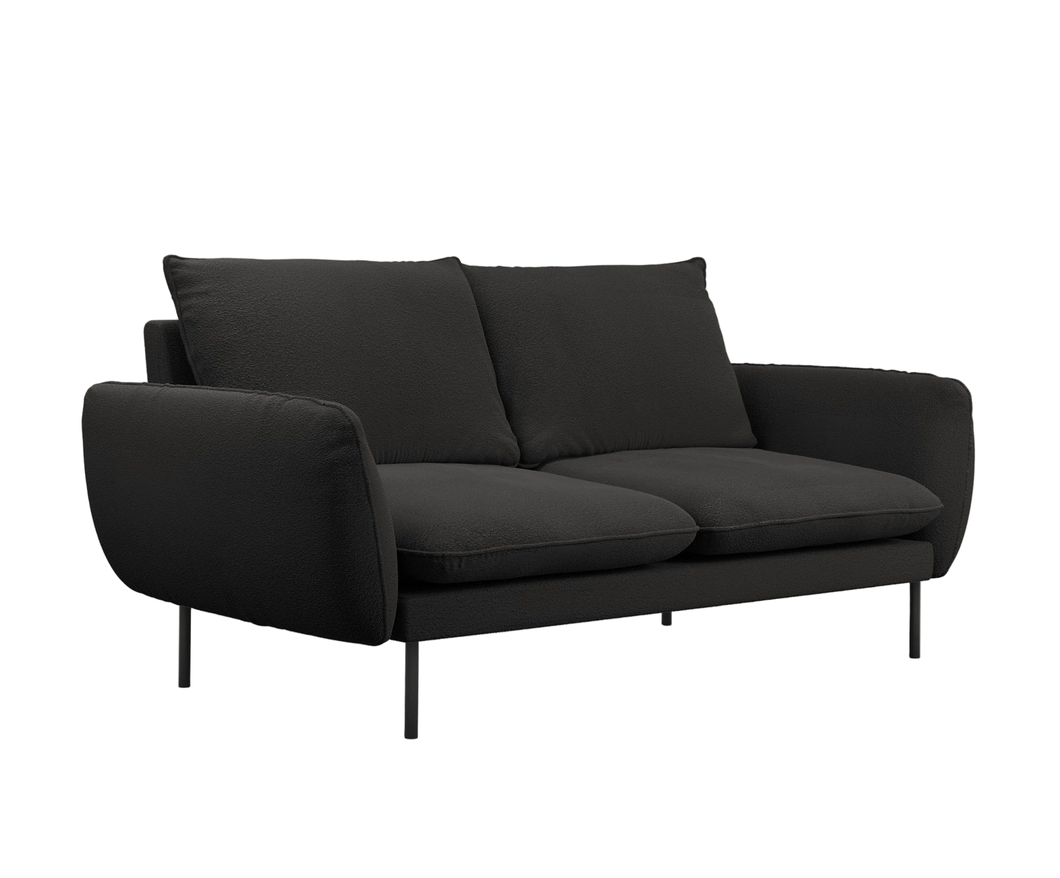 Sofa w tkaninie boucle 2-osobowa VIENNA czarny z czarną podstawą Cosmopolitan Design Eye on Design
