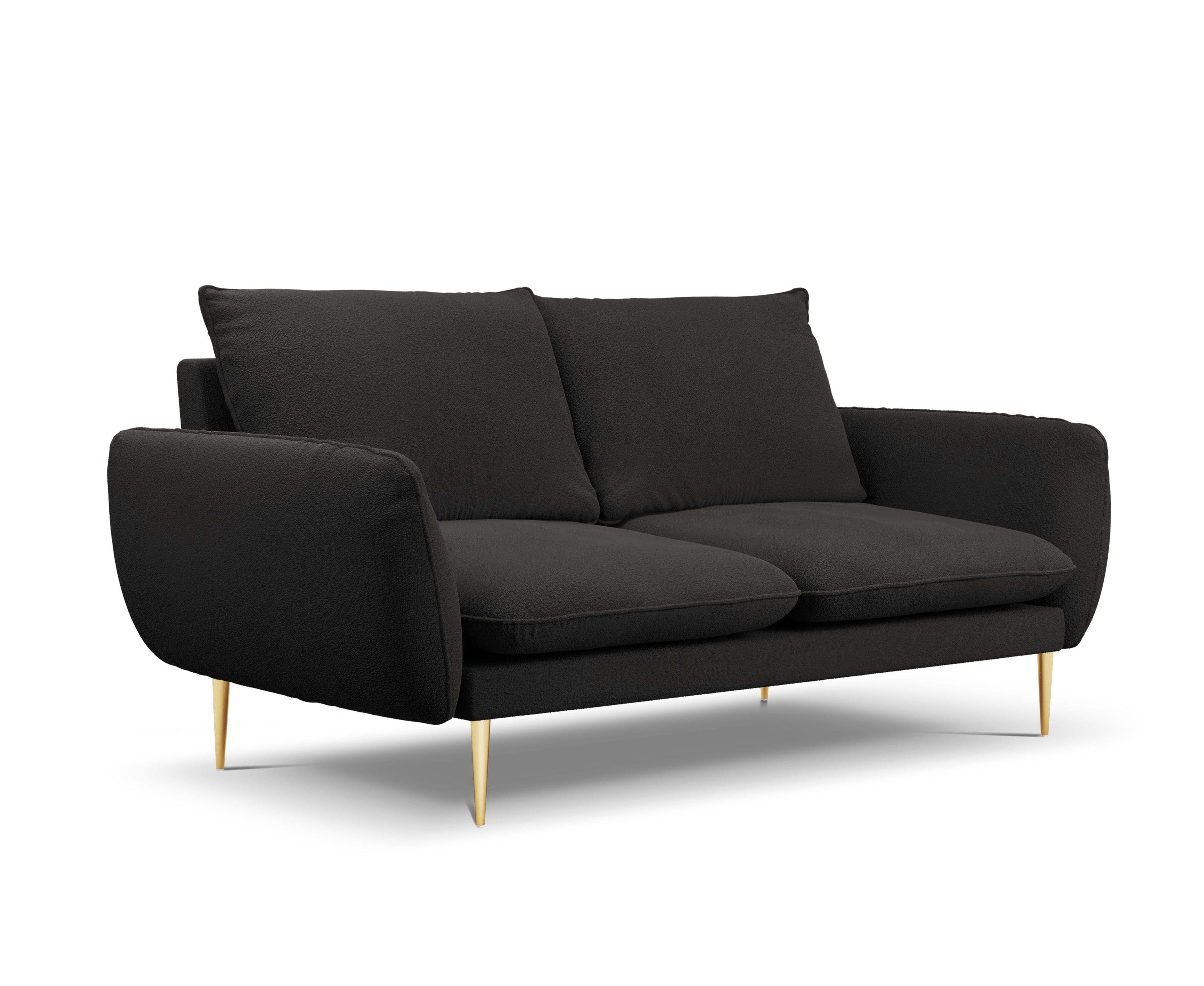 Sofa w tkaninie boucle 2-osobowa VIENNA czarny ze złotą podstawą Cosmopolitan Design Eye on Design