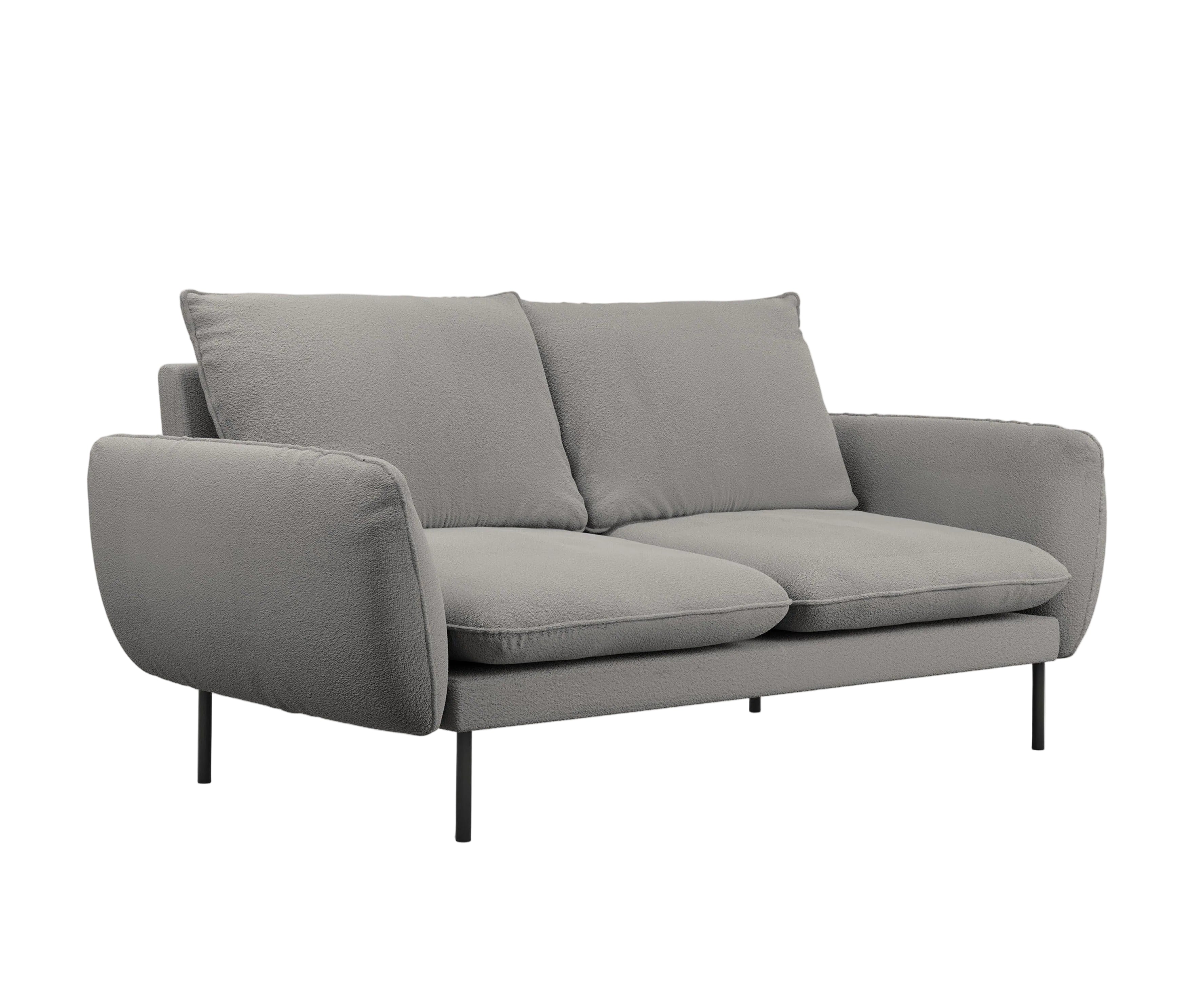 Sofa w tkaninie boucle 2-osobowa VIENNA szary z czarną podstawą Cosmopolitan Design Eye on Design