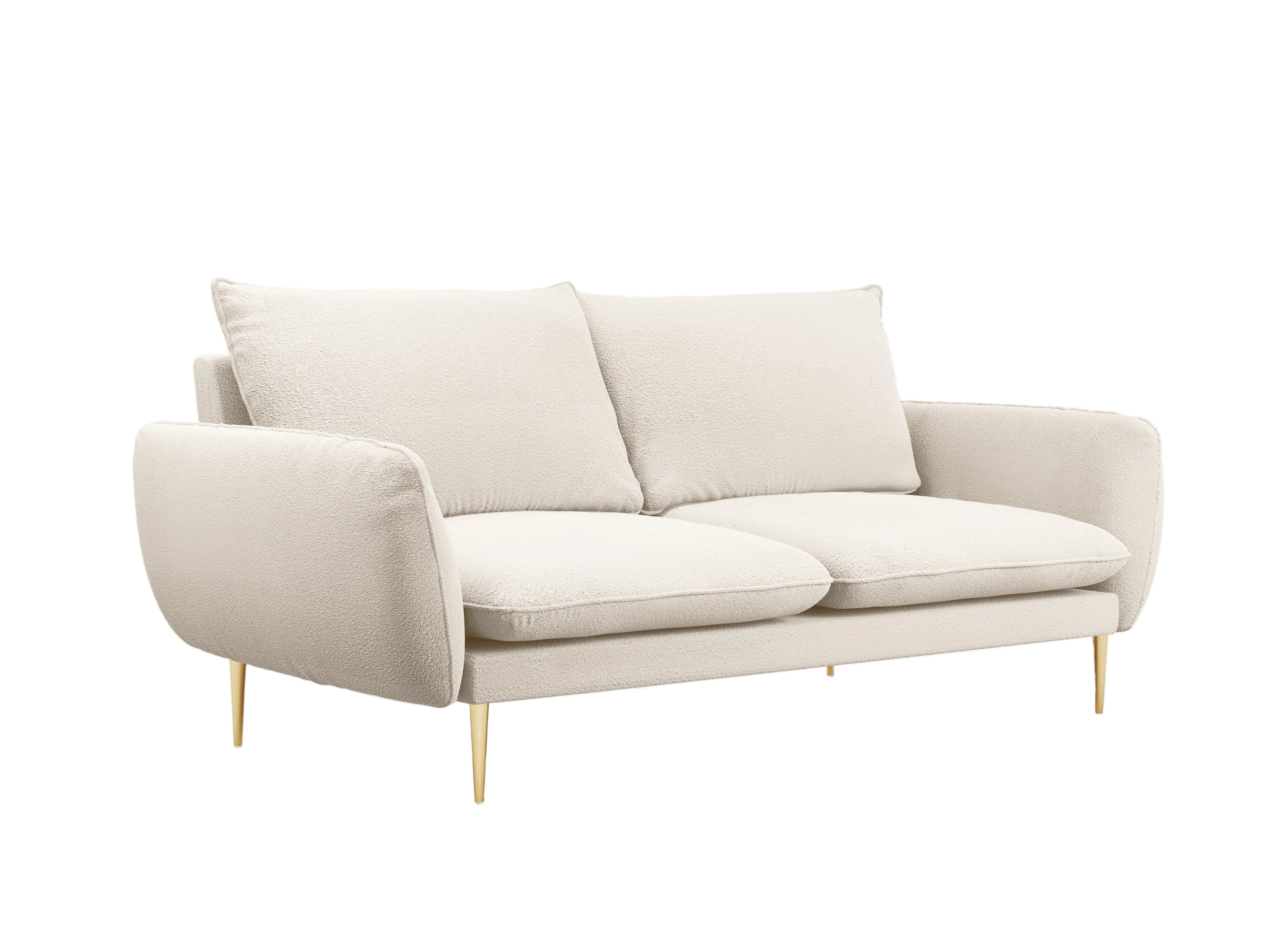 Sofa w tkaninie boucle 3-osobowa VIENNA beżowy ze złotą podstawą Cosmopolitan Design Eye on Design