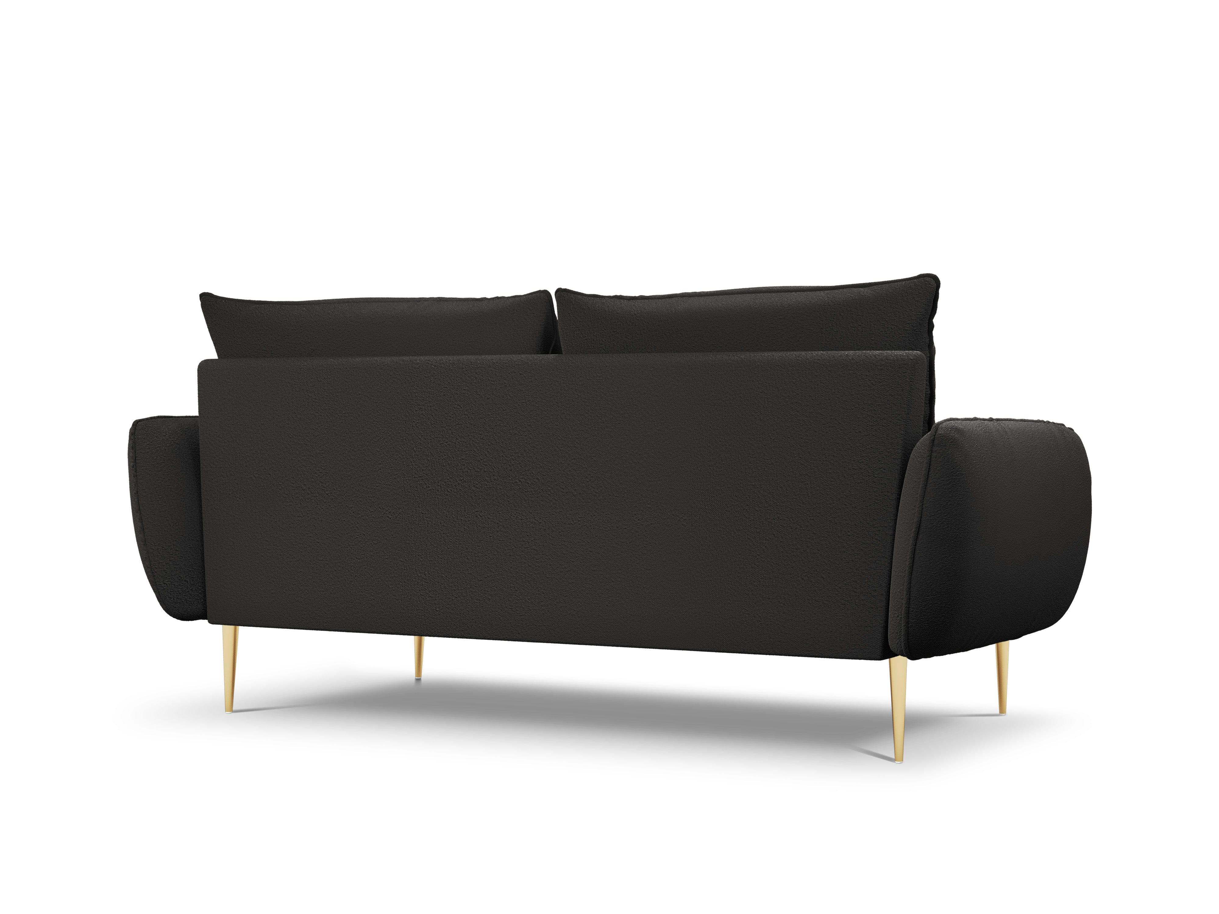 Sofa w tkaninie boucle 3-osobowa VIENNA czarny ze złotą podstawą Cosmopolitan Design Eye on Design