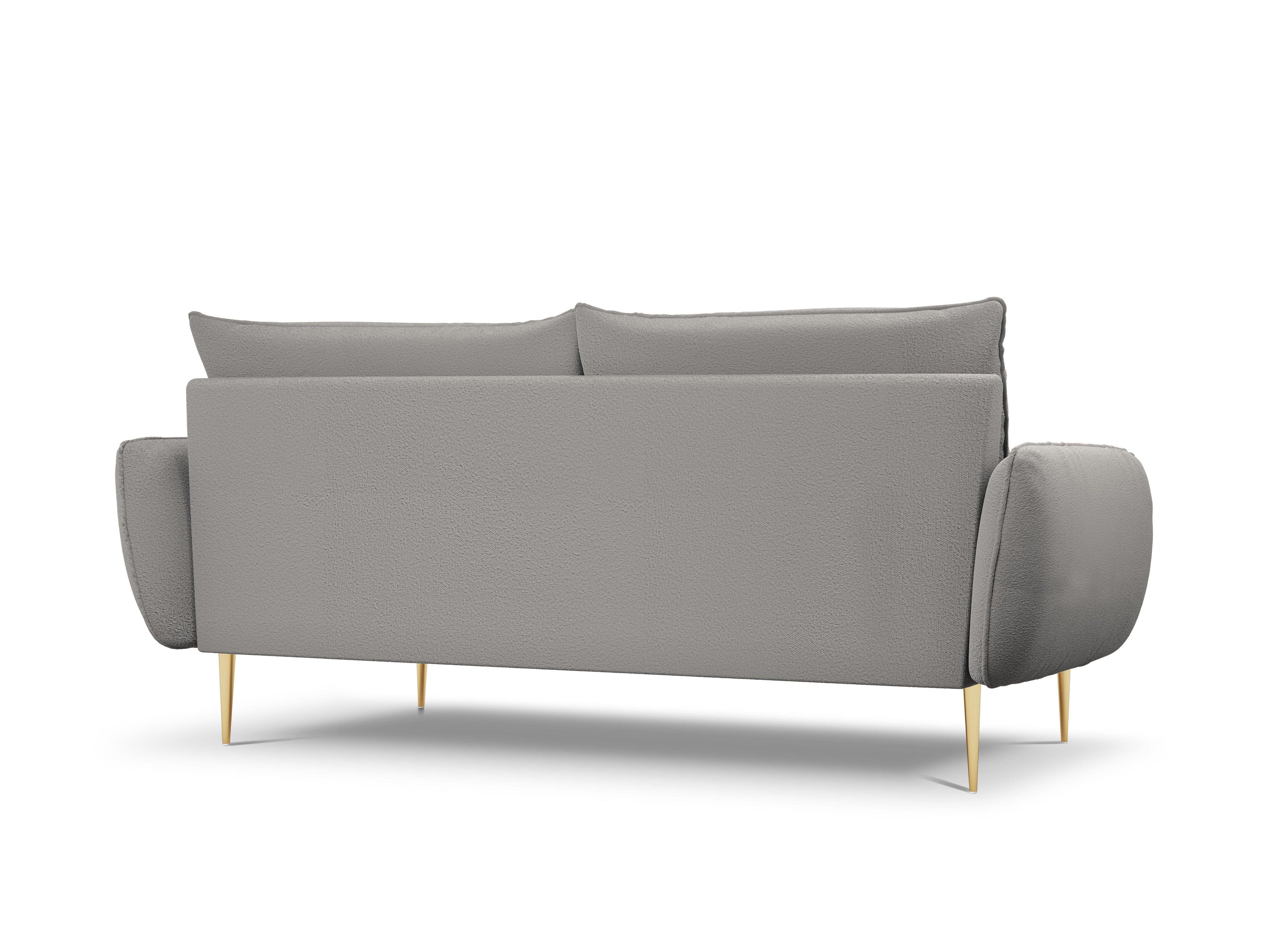 Sofa w tkaninie boucle 4-osobowa VIENNA szary ze złotą podstawą Cosmopolitan Design Eye on Design