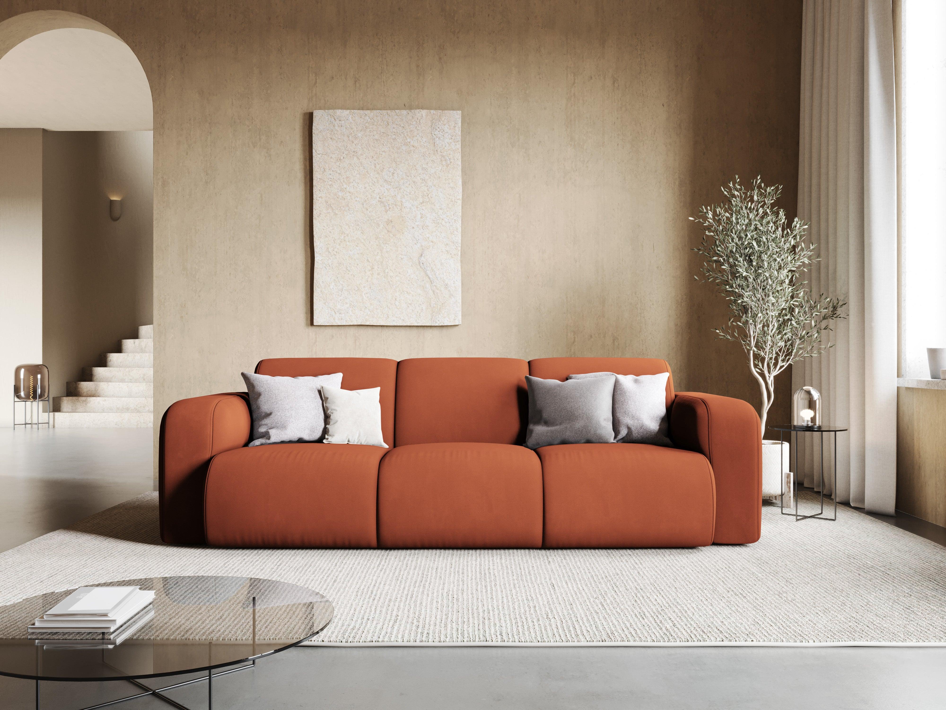 Sofa w tkaninie chenillowej 3-osobowa LOLA pomarańczowy do salonu