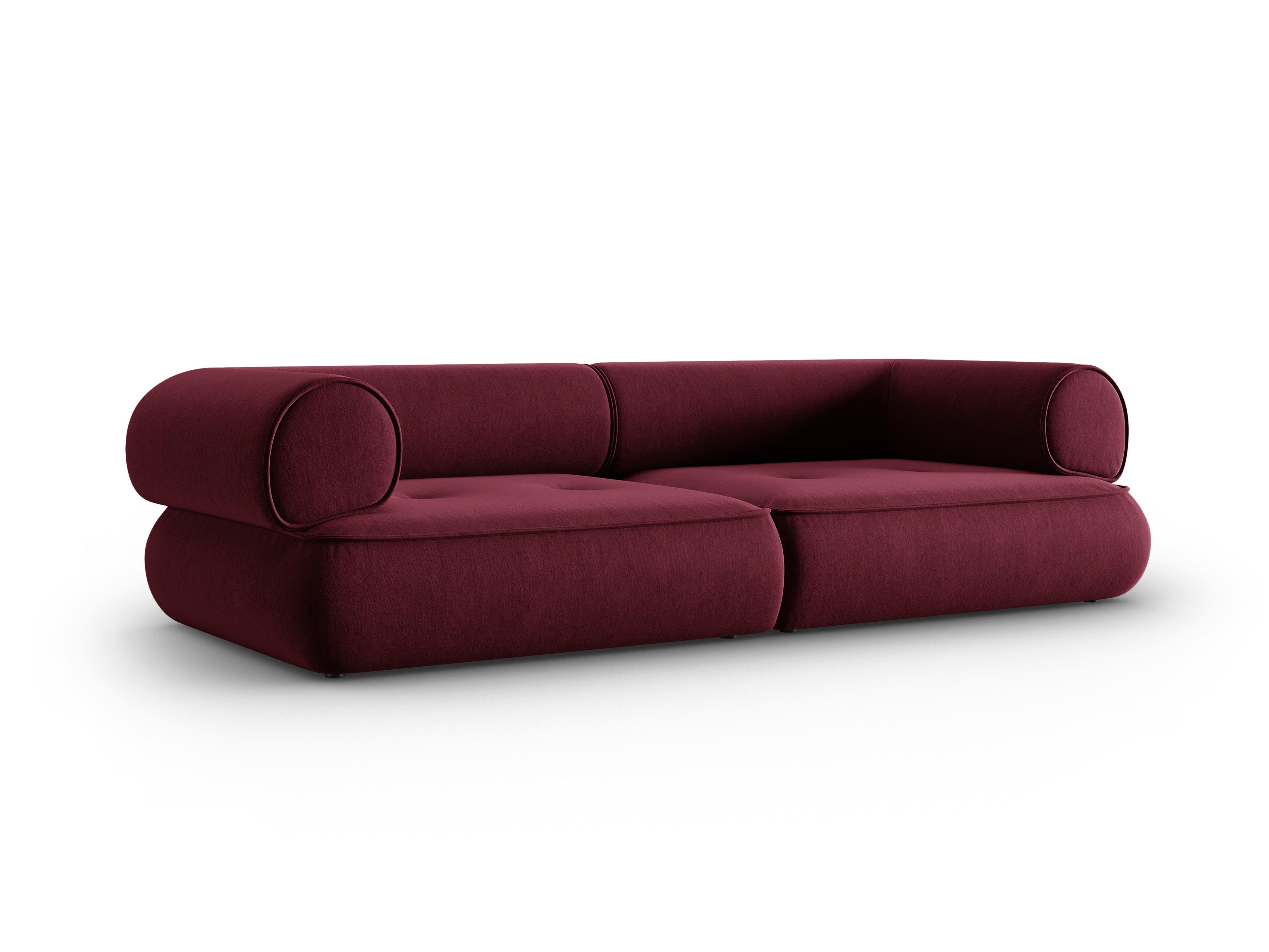 Sofa w tkaninie szenilowej 3-osobowa LILY burgundowy Maison Heritage Eye on Design