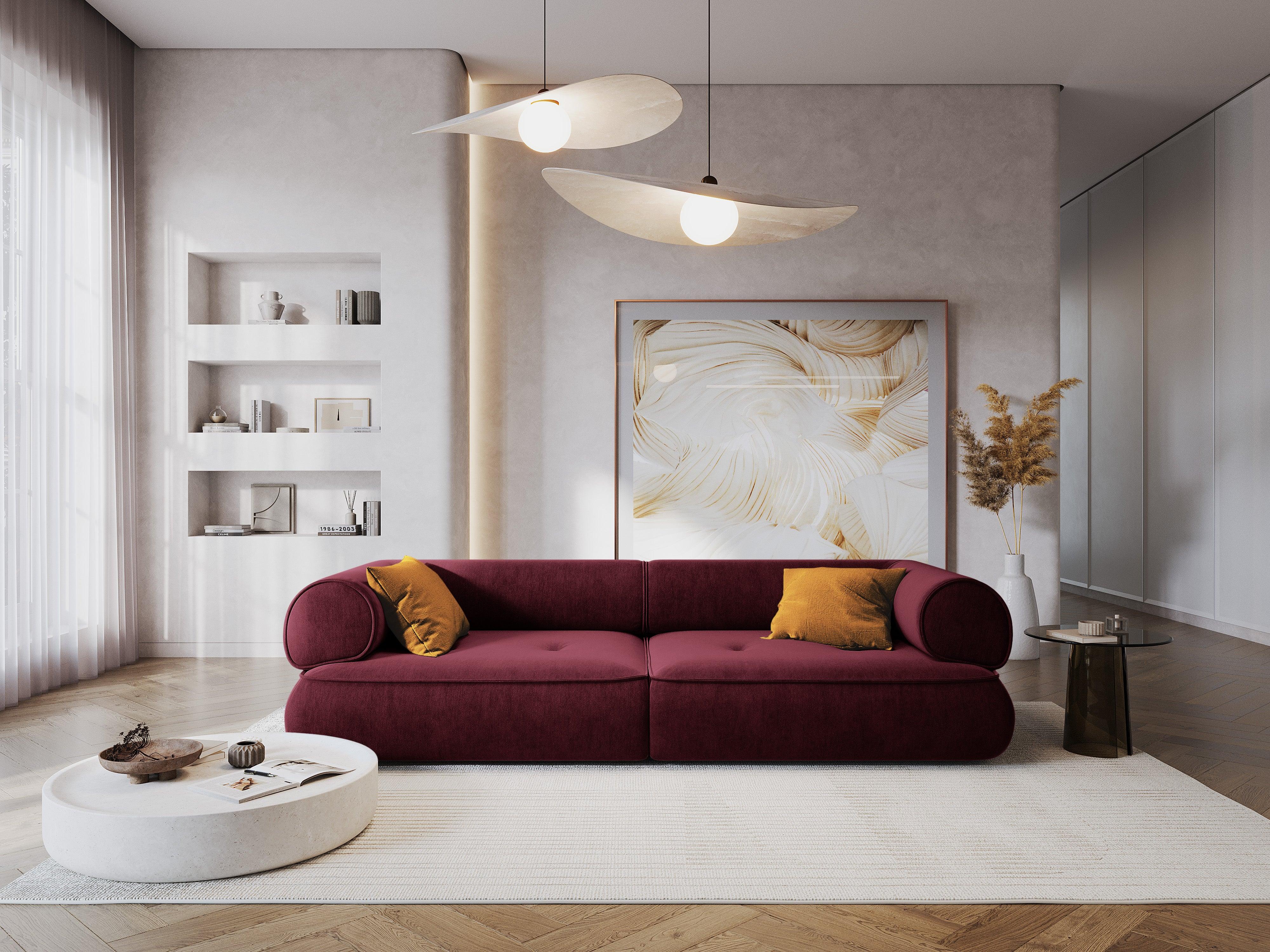 Sofa w tkaninie szenilowej 3-osobowa LILY burgundowy Maison Heritage Eye on Design