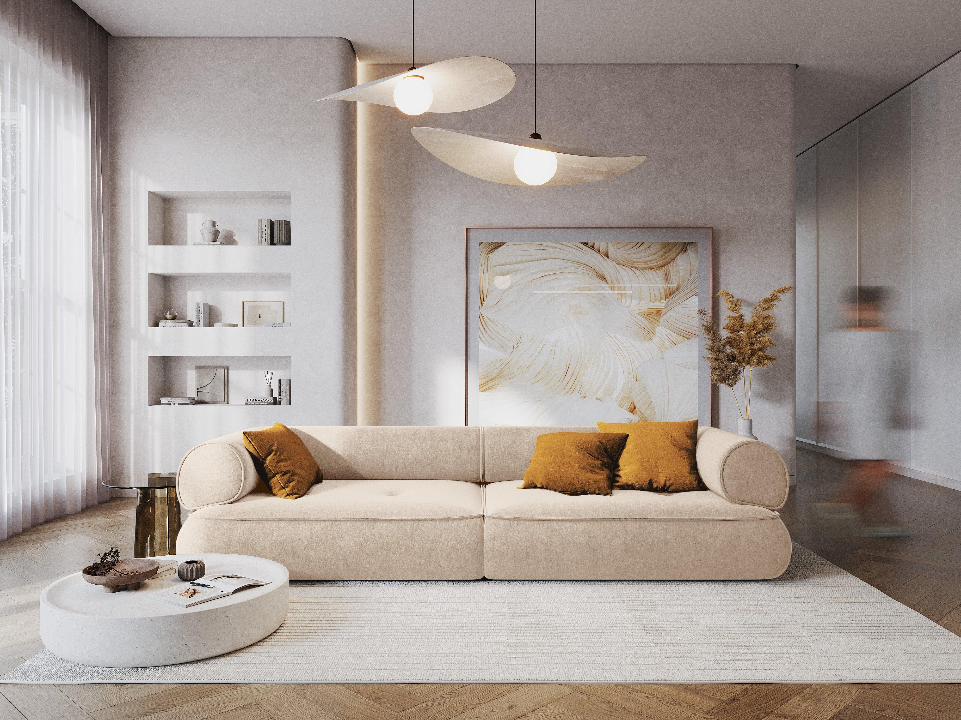 Sofa w tkaninie szenilowej 4-osobowa LILY beżowy Maison Heritage Eye on Design