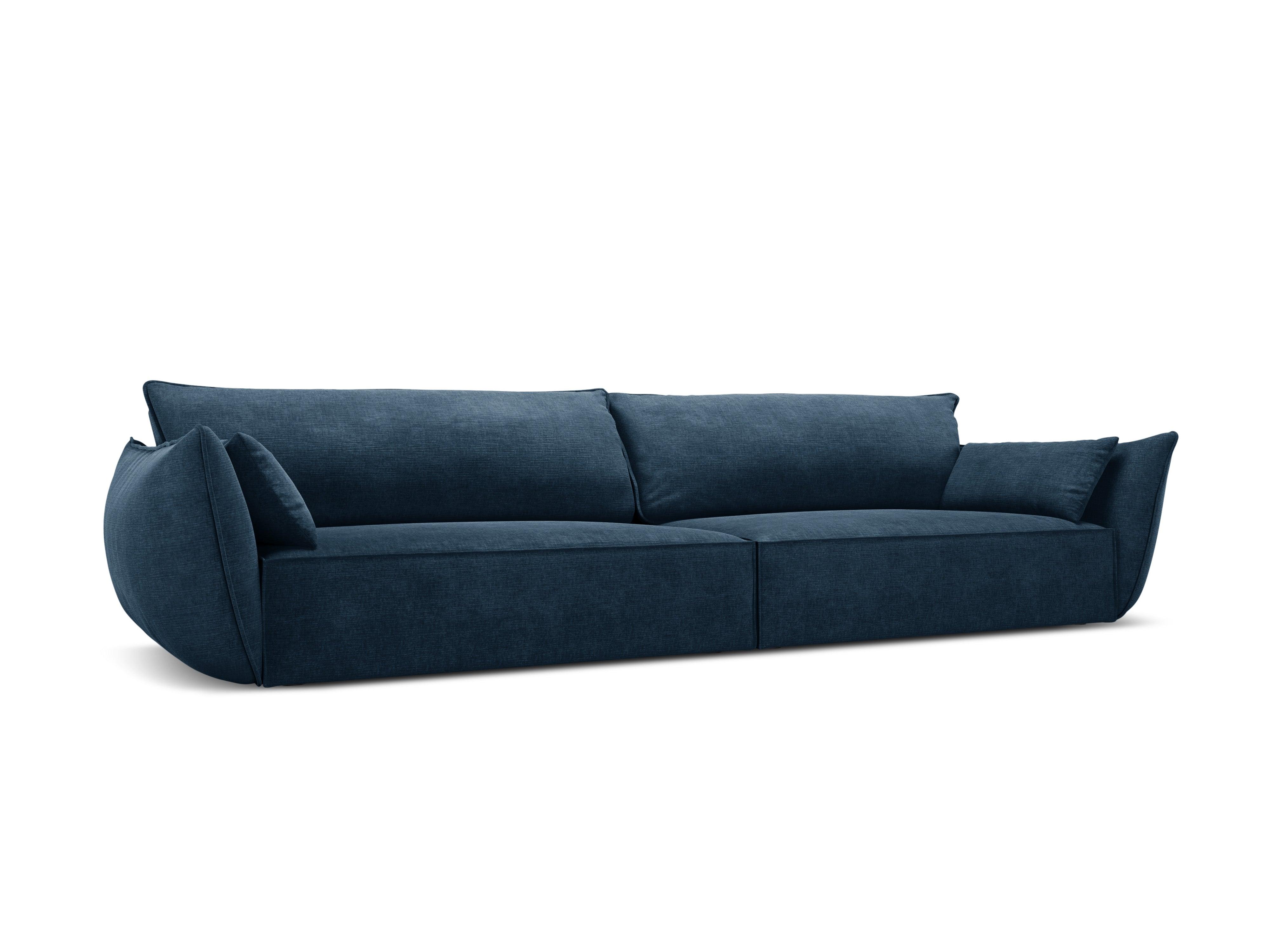 Sofa w tkaninie szenilowej 4-osobowa VANDA granat królewski z podłokietnikami