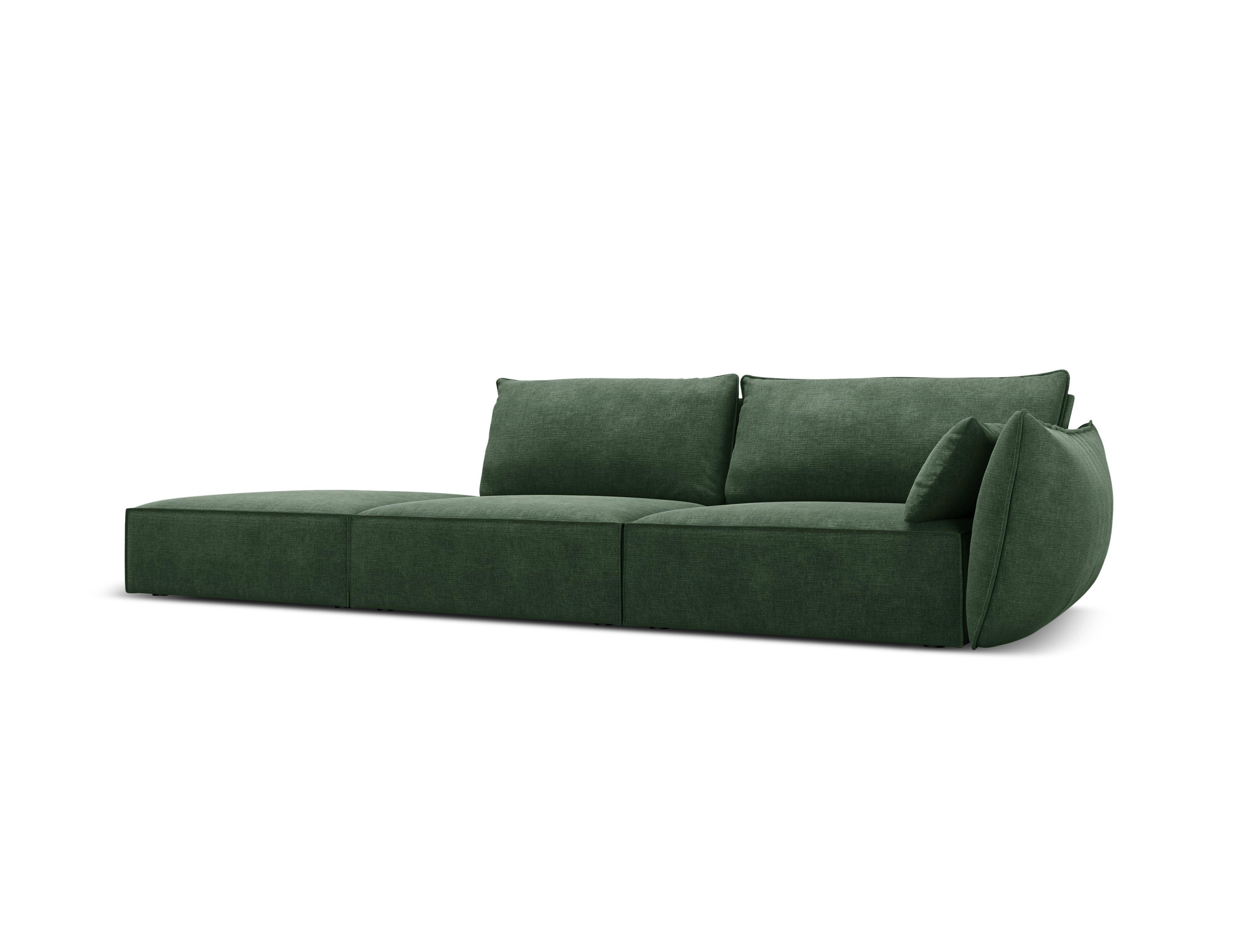 Sofa w tkaninie szenilowej lewostronna otwarta VANDA butelkowa zieleń – Besolux