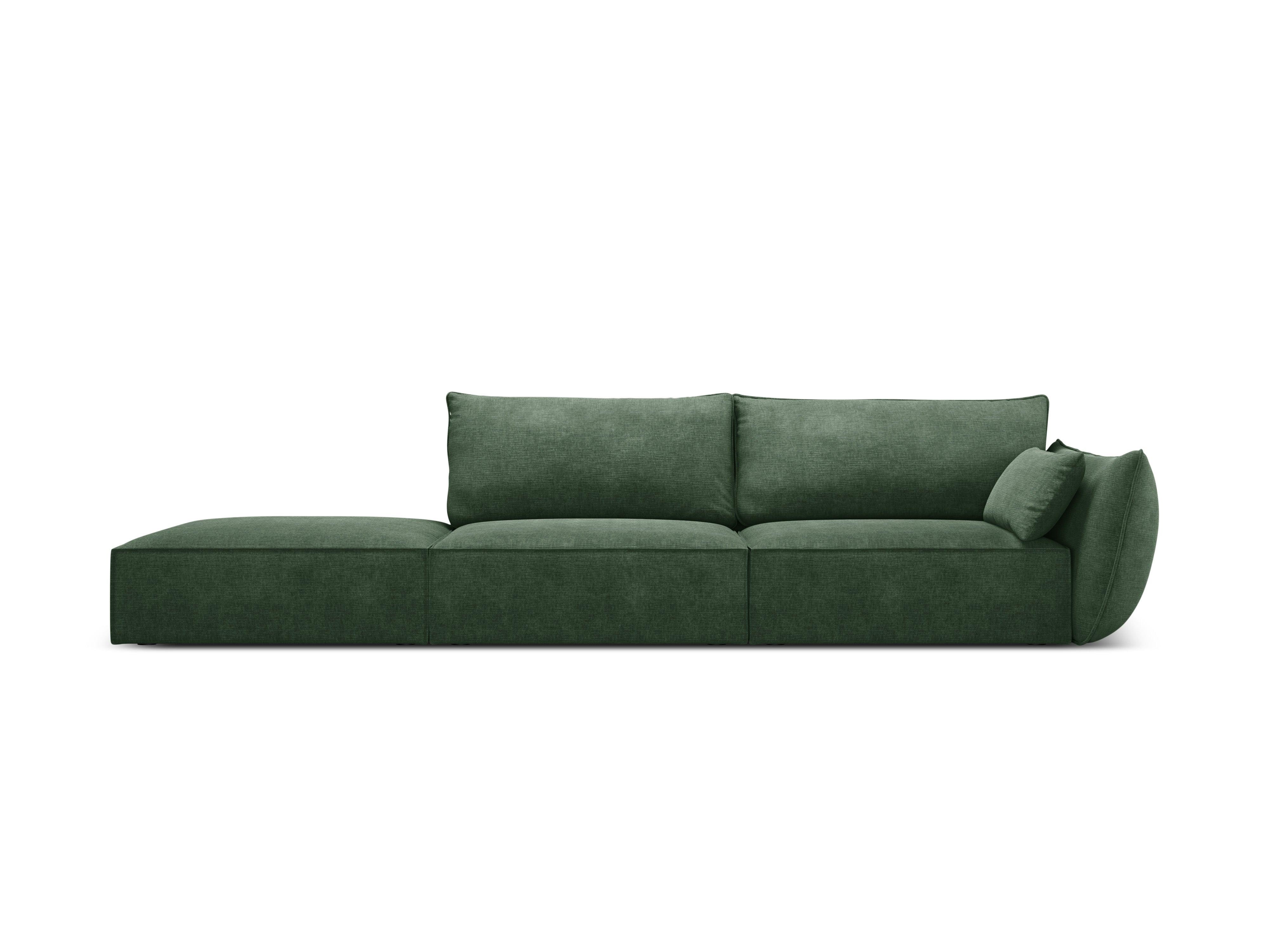 Sofa w tkaninie szenilowej lewostronna otwarta VANDA butelkowa zieleń – aksamit