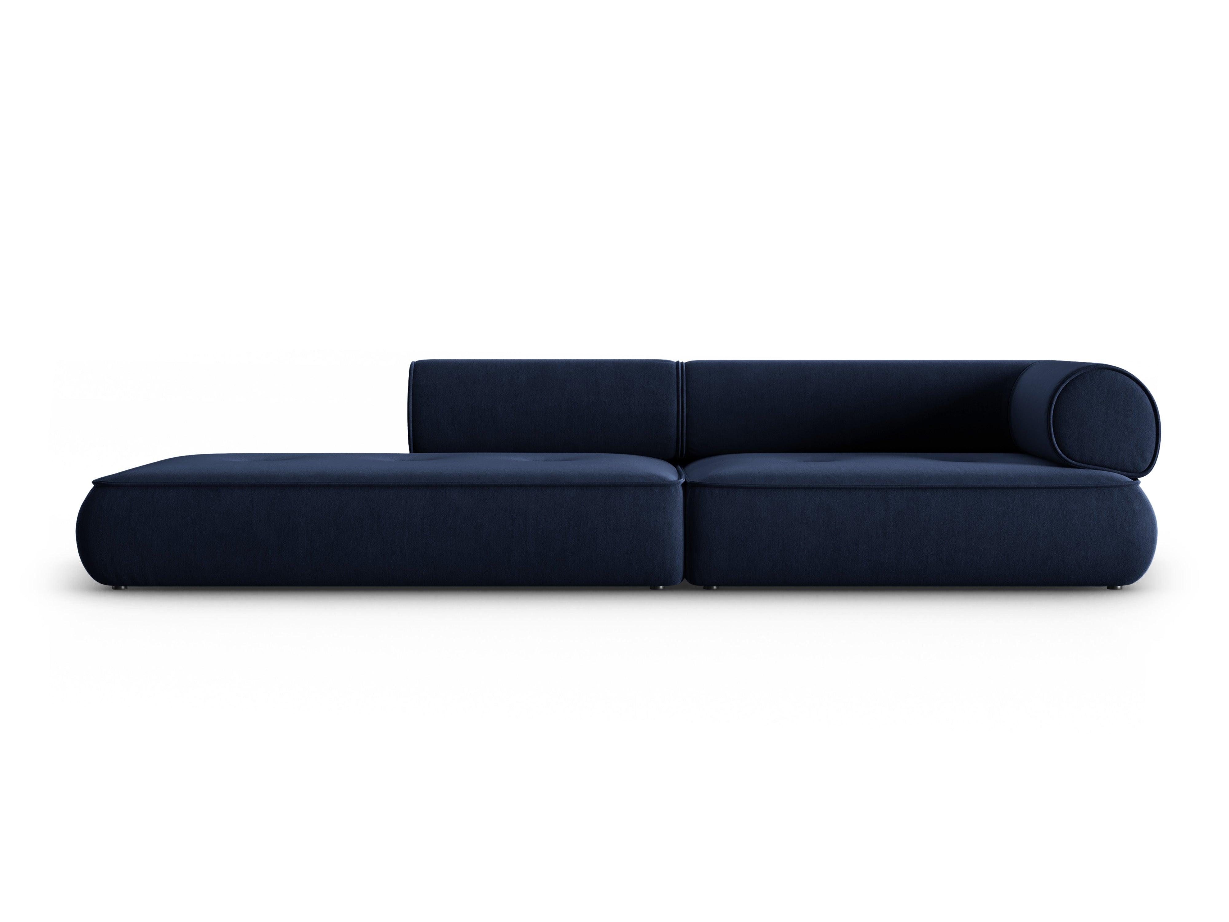 Sofa w tkaninie szenilowej otwarta lewostronna LILY ciemnoniebieski Maison Heritage Eye on Design