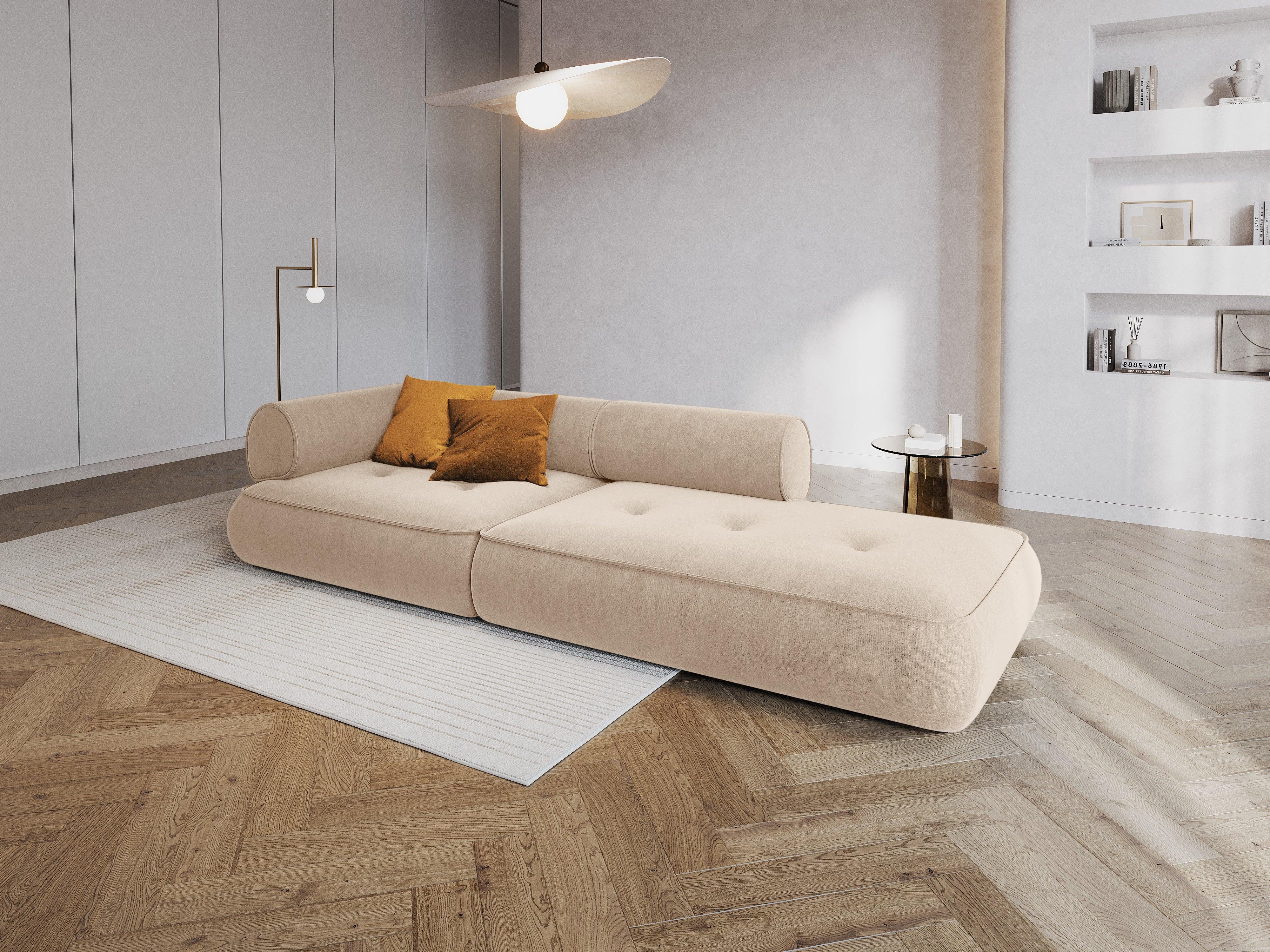 Sofa w tkaninie szenilowej otwarta prawostronna LILY beżowy Maison Heritage Eye on Design