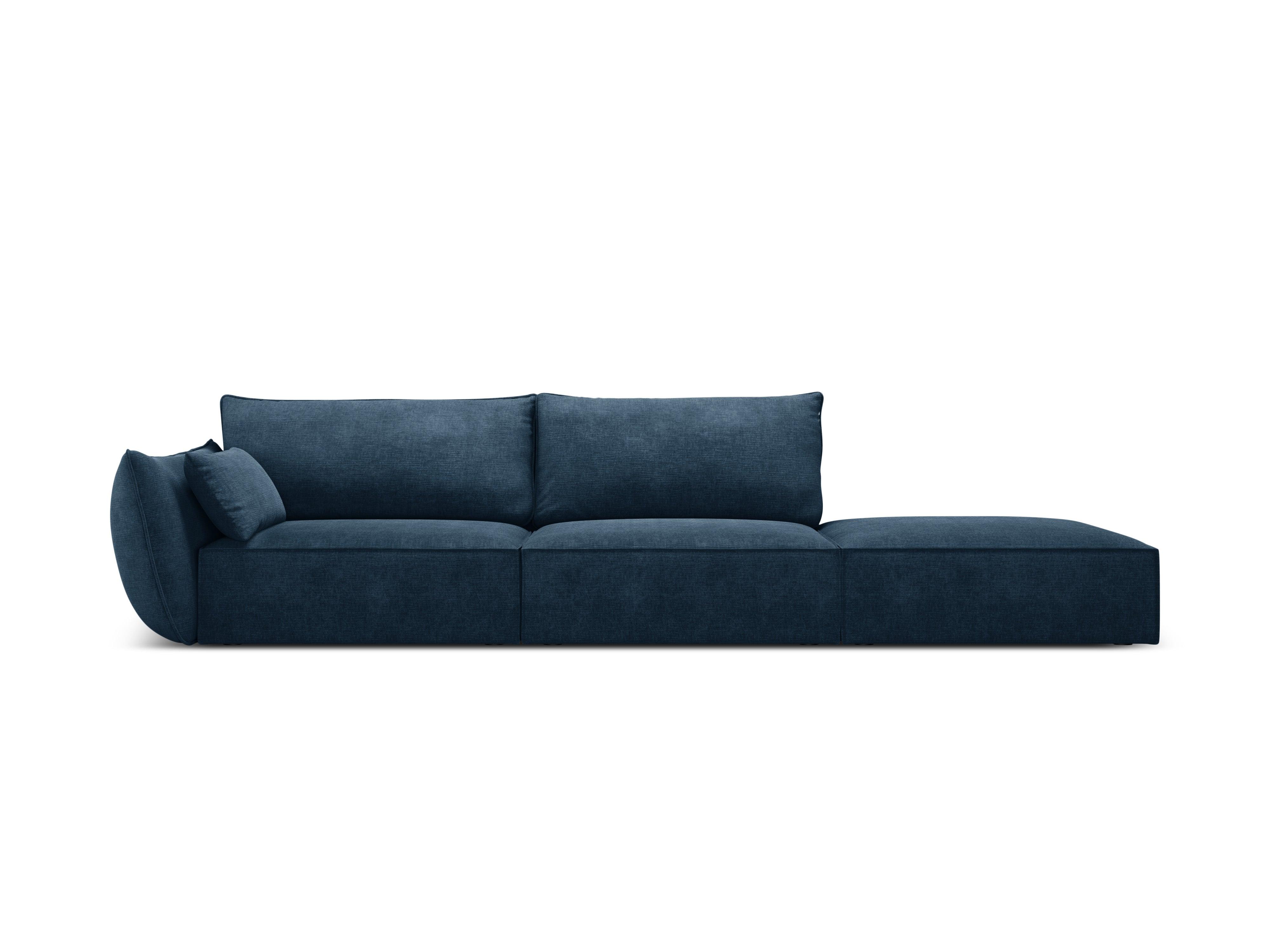 Sofa w tkaninie szenilowej prawostronna otwarta VANDA granat królewski Mazzini Sofas Eye on Design