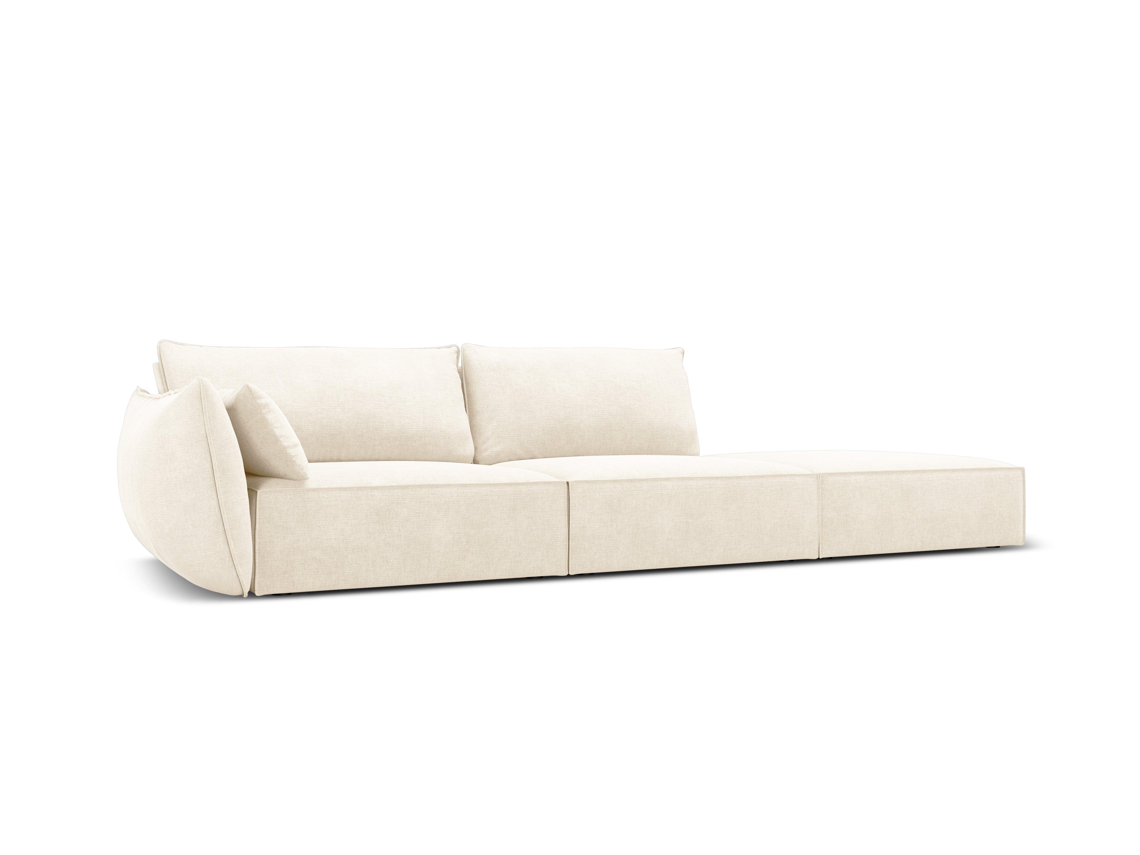 Sofa w tkaninie szenilowej prawostronna otwarta VANDA jasnobeżowy – Besolux