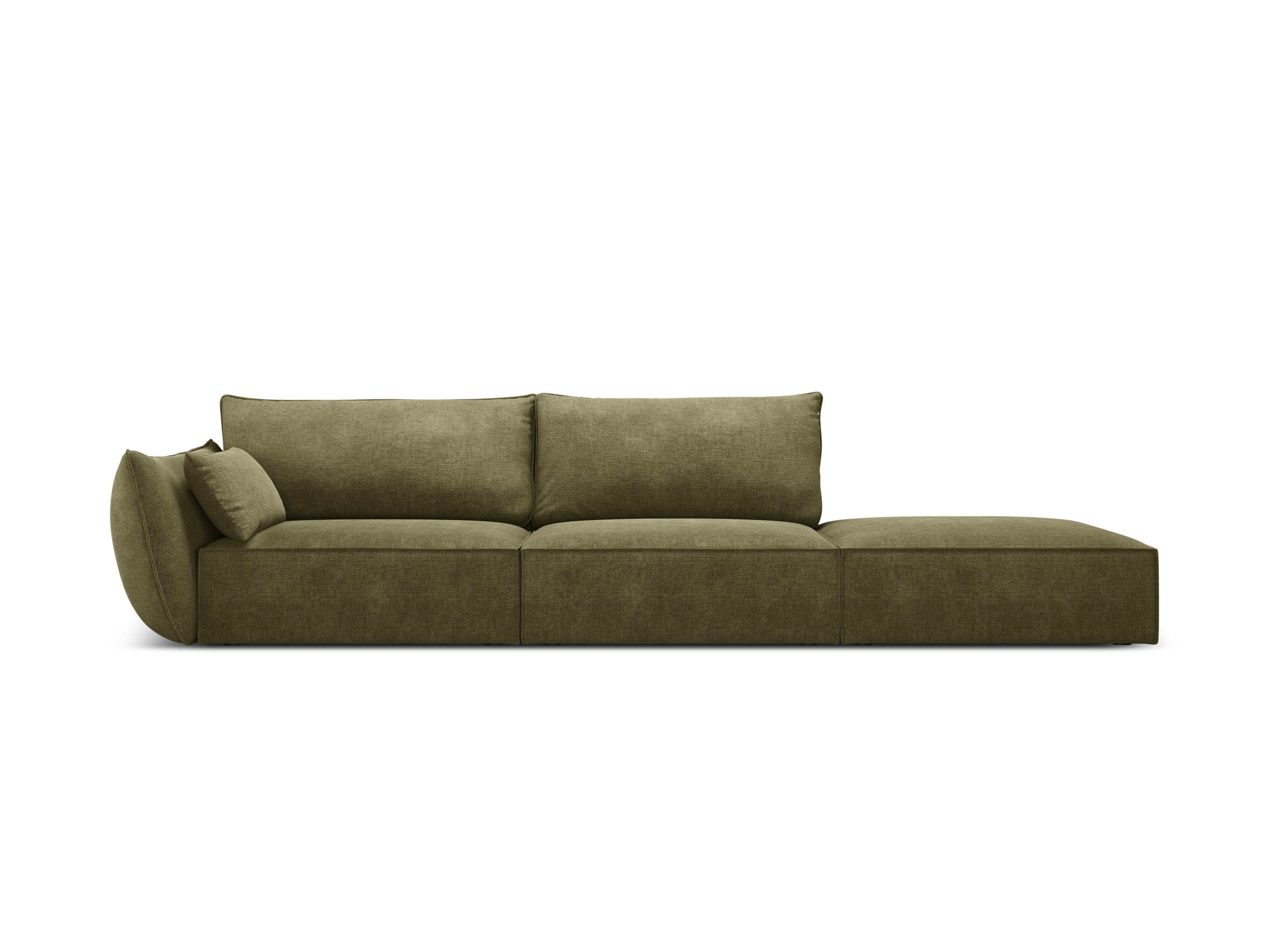 Sofa w tkaninie szenilowej prawostronna otwarta VANDA zielony Mazzini Sofas Eye on Design