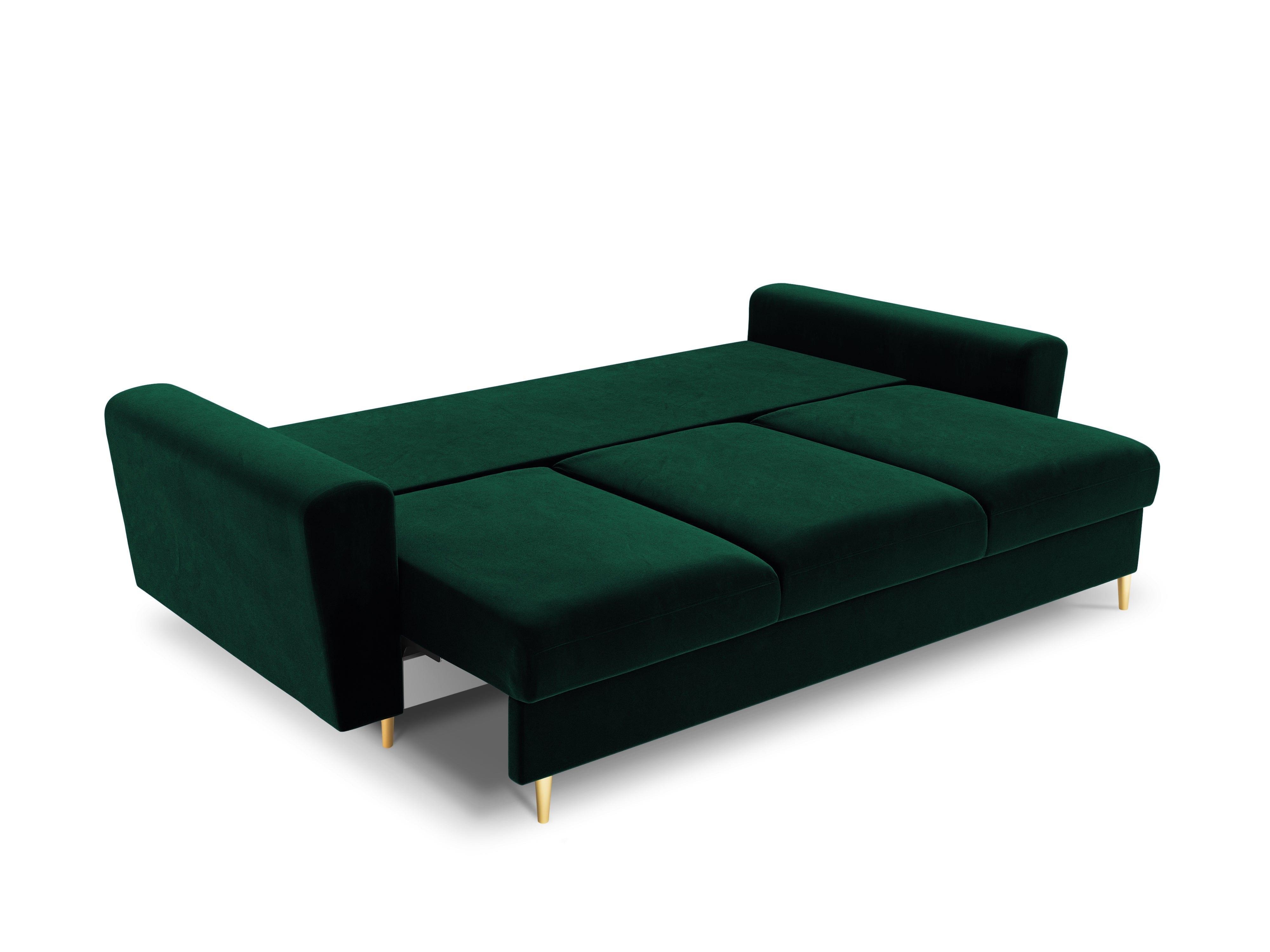 Sofa z funkcją spania KYOTO butelkowa zieleń ze złotą podstawą Cosmopolitan Design Eye on Design