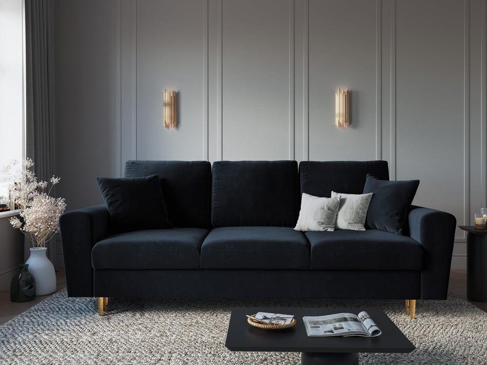Sofa z funkcją spania KYOTO ciemnoniebieski ze złotą podstawą Cosmopolitan Design Eye on Design