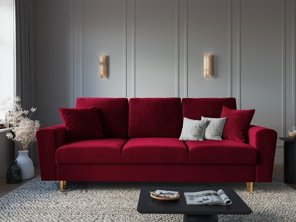 Sofa z funkcją spania KYOTO czerwony ze złotą podstawą Cosmopolitan Design Eye on Design