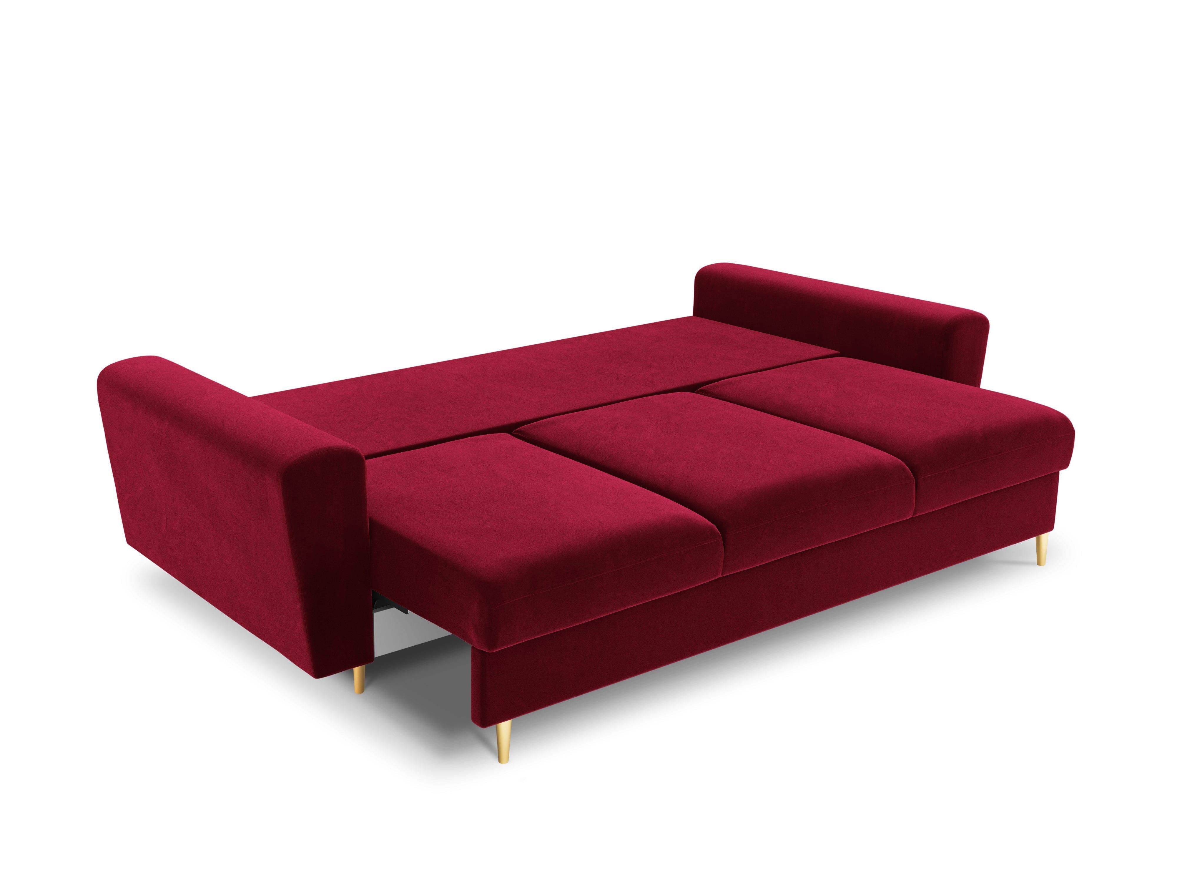 Sofa z funkcją spania KYOTO czerwony ze złotą podstawą Cosmopolitan Design Eye on Design