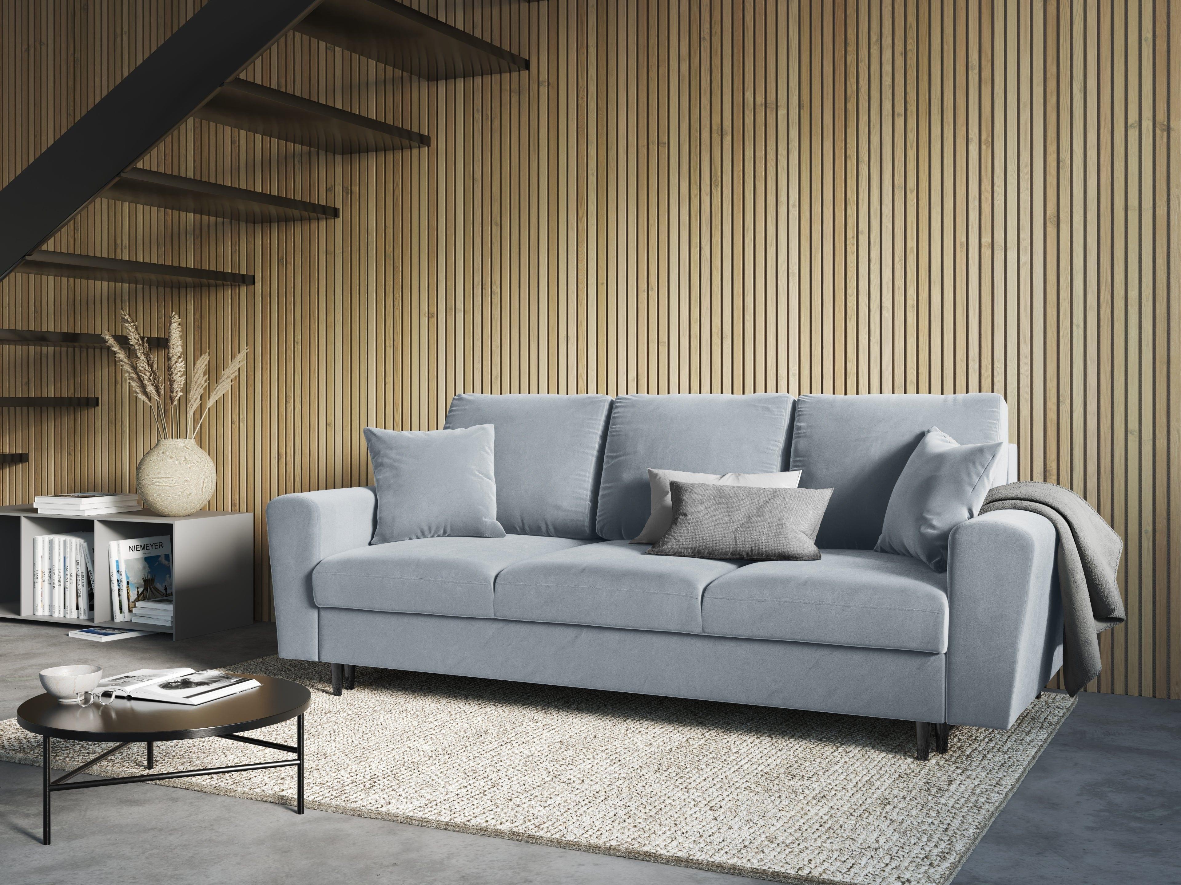 Sofa z funkcją spania KYOTO jasnoniebieski z czarną podstawą Cosmopolitan Design Eye on Design