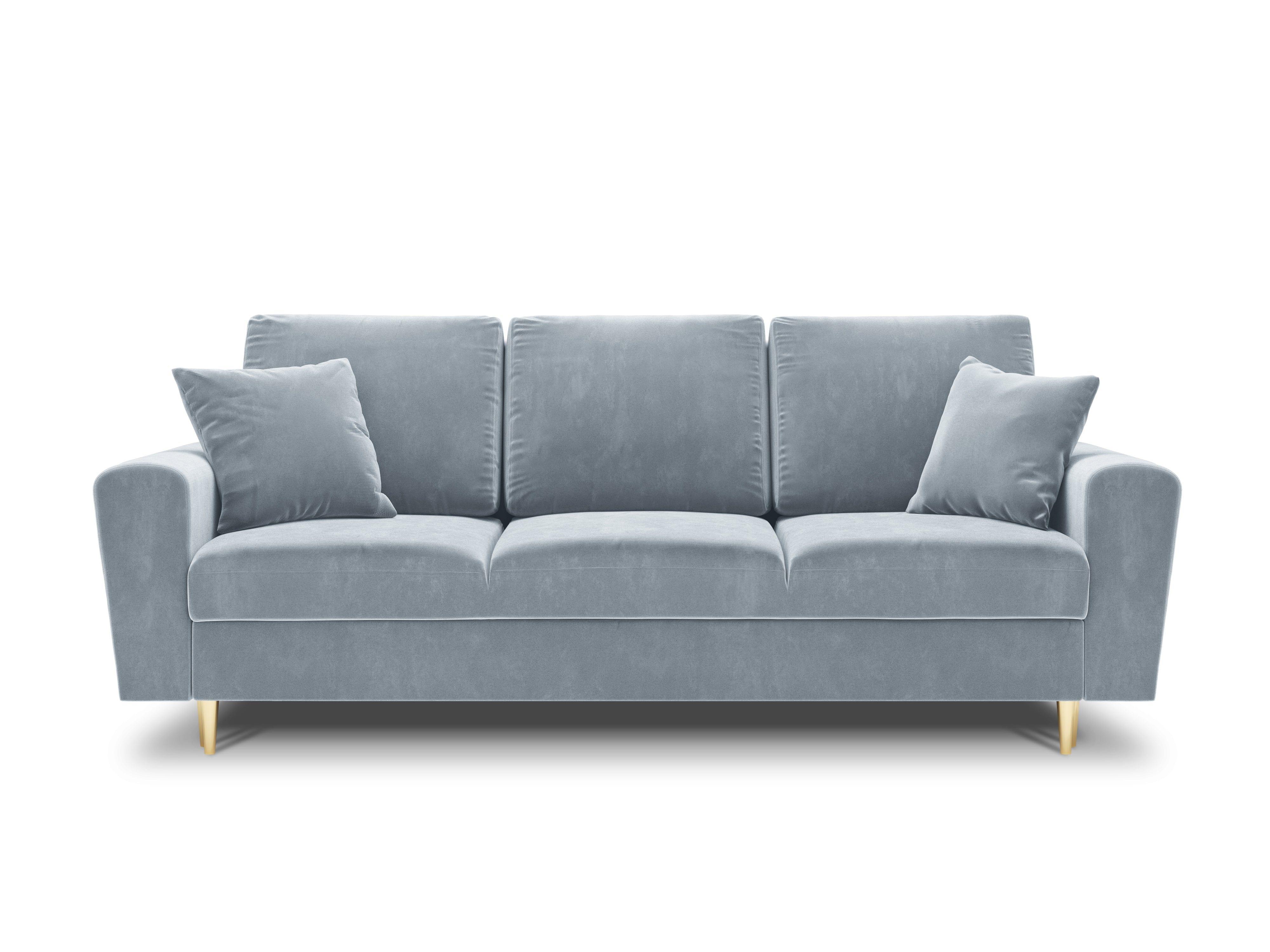 Sofa z funkcją spania KYOTO jasnoniebieski ze złotą podstawą Cosmopolitan Design Eye on Design