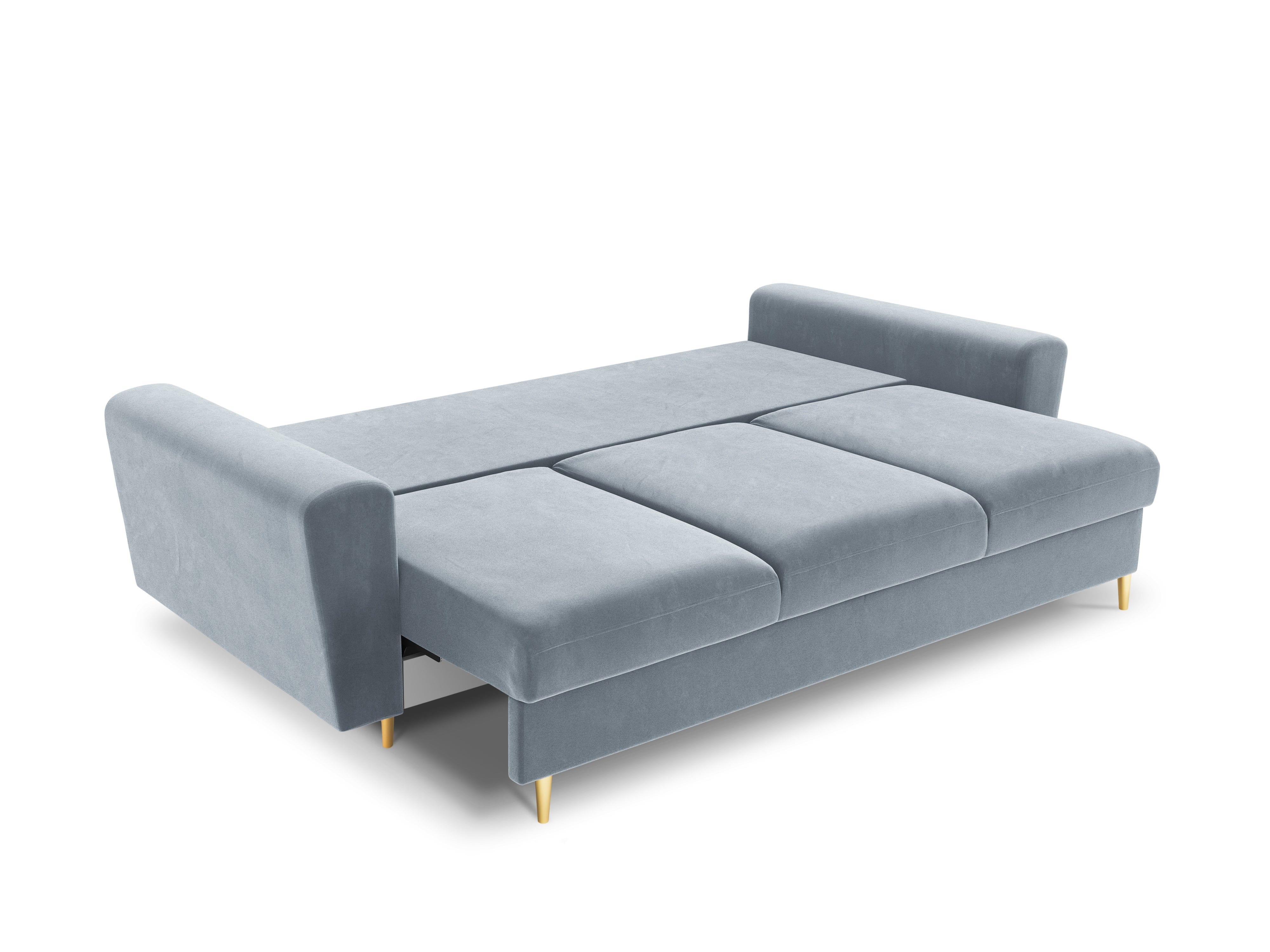 Sofa z funkcją spania KYOTO jasnoniebieski ze złotą podstawą Cosmopolitan Design Eye on Design