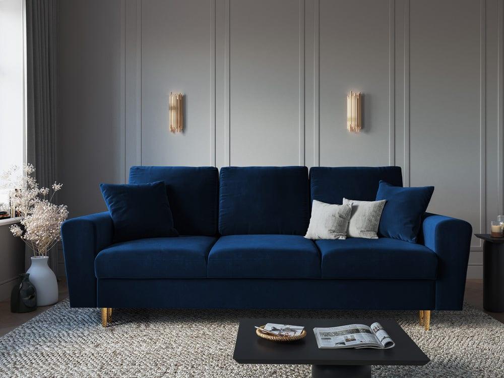 Sofa z funkcją spania KYOTO niebieski ze złotą podstawą Cosmopolitan Design Eye on Design