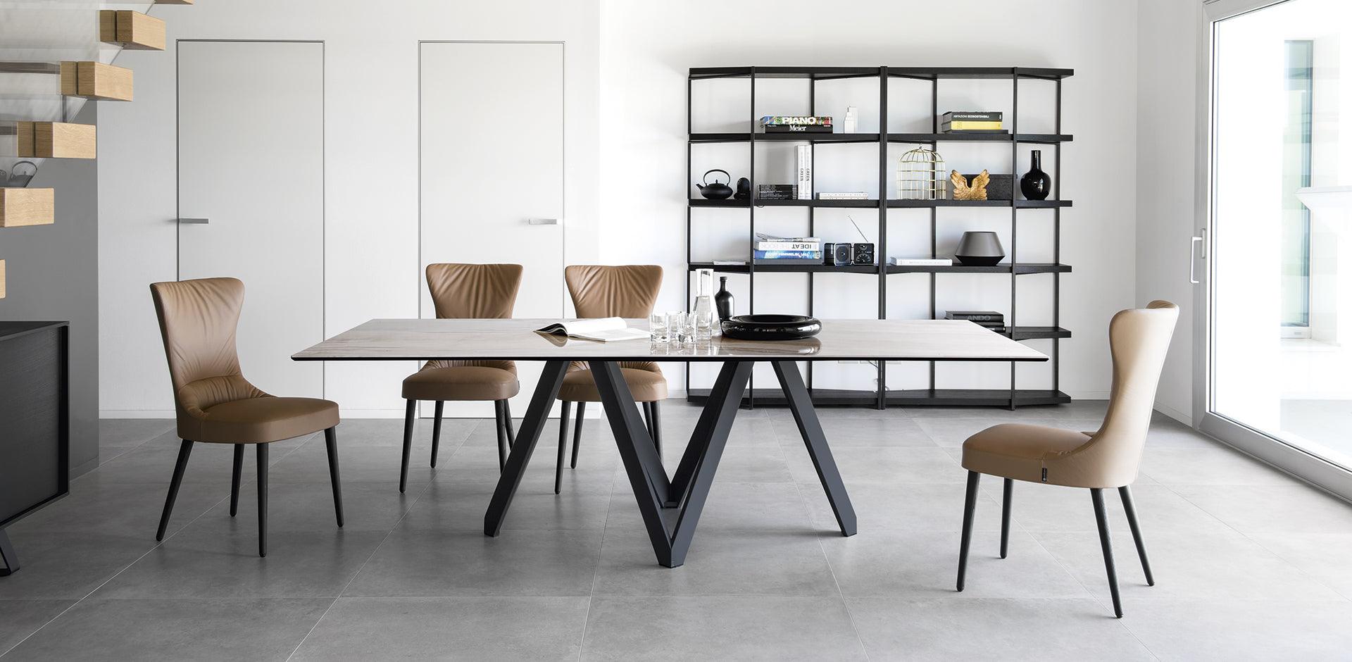 Stół prostokątny CARTESIO jasnoszara ceramika z drewnianą podstawą Calligaris Eye on Design