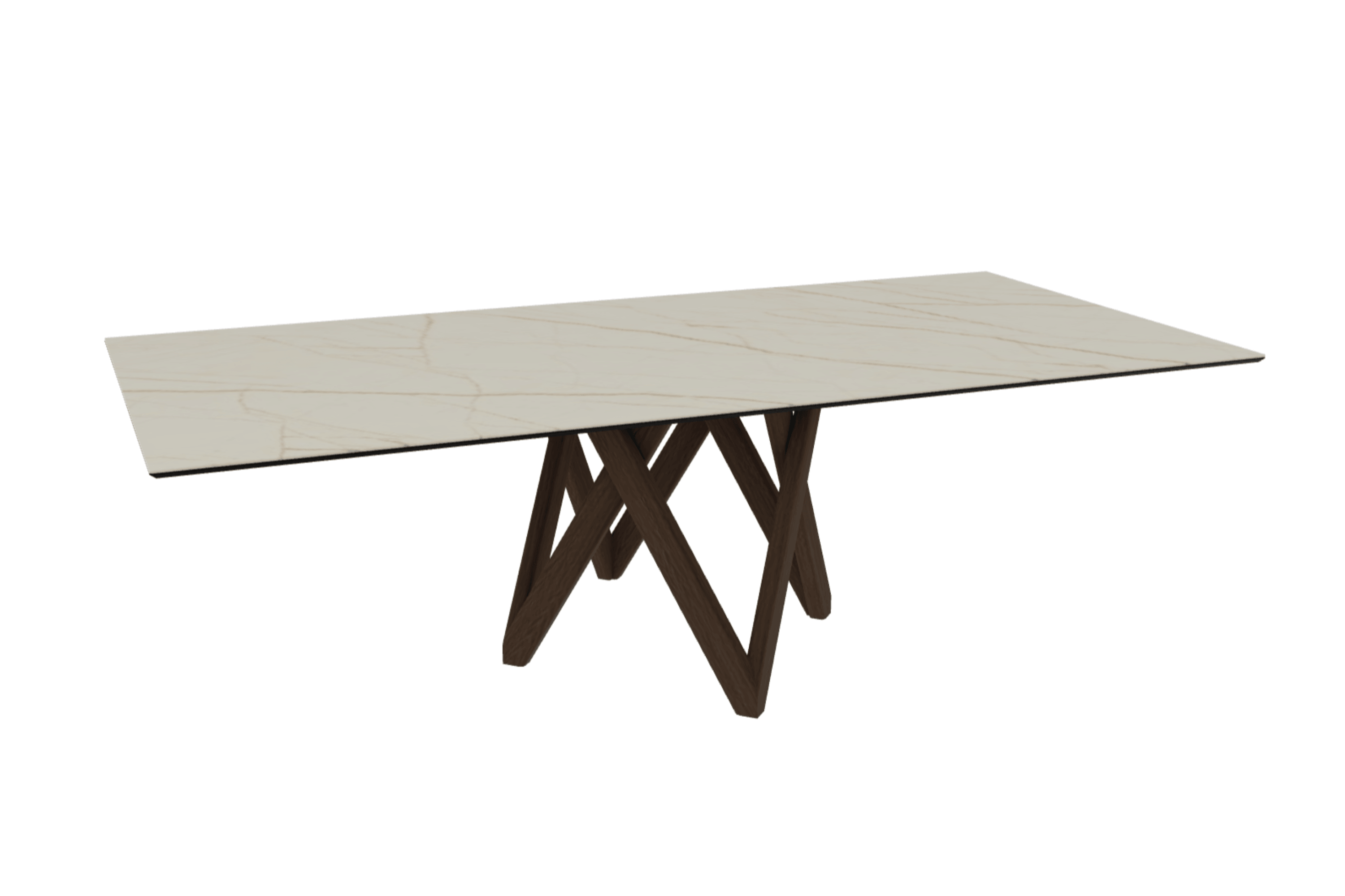 Stół prostokątny CARTESIO złoty marmur z drewnianą podstawą Calligaris 250 cm ciemnobrązowy Eye on Design