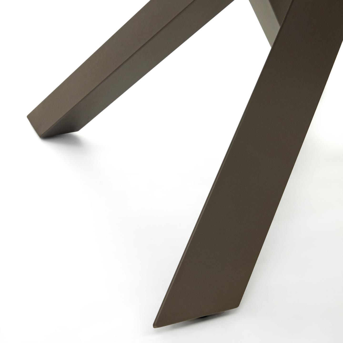 Stół rozkładany okrągły VASHTI porcelanowy blat z brązową podstawą La Forma Eye on Design