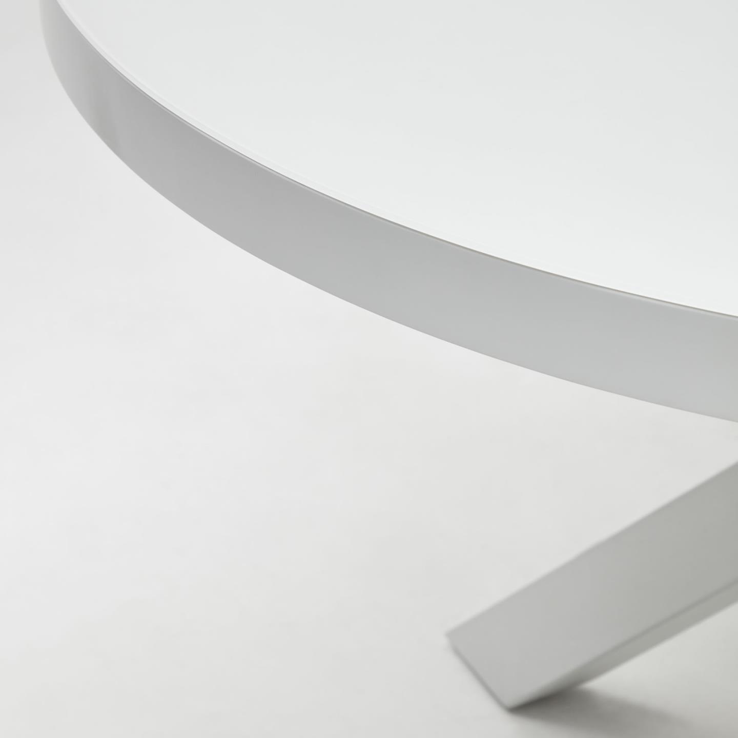 Stół rozkładany okrągły VASHTI szklany blat z białą podstawą La Forma Eye on Design