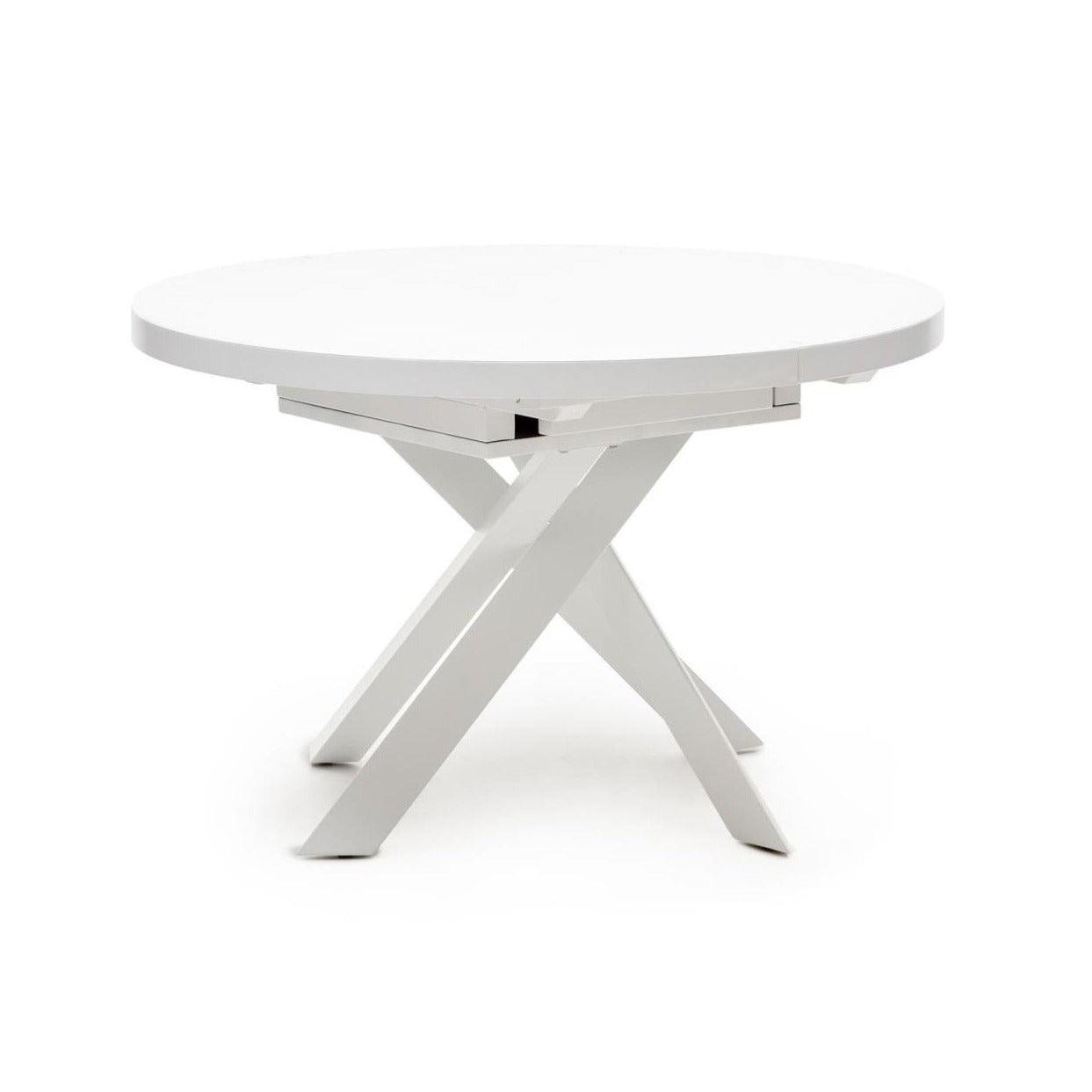 Stół rozkładany okrągły VASHTI szklany blat z białą podstawą La Forma Eye on Design