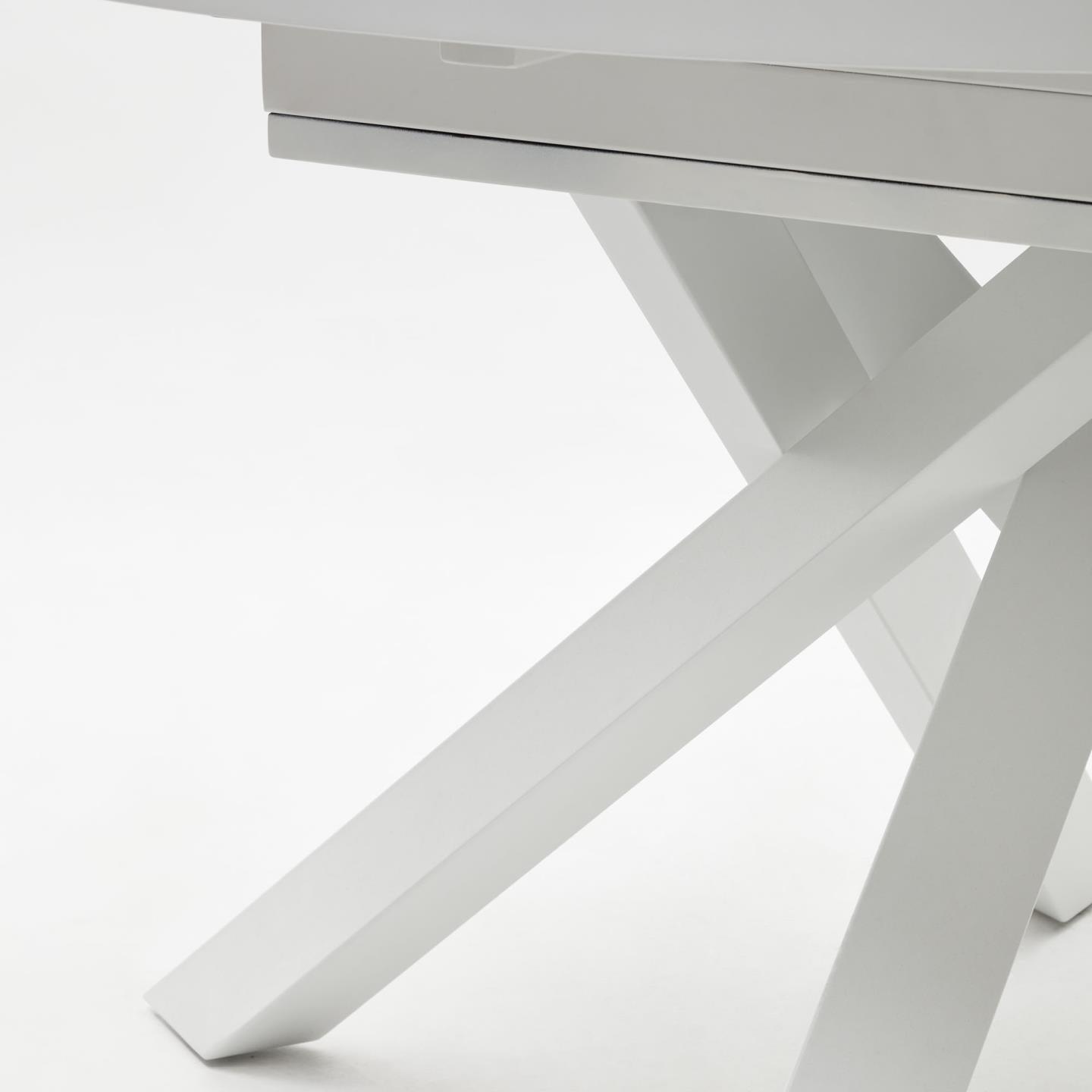 Stół rozkładany okrągły VASHTI szklany blat z białą podstawą La Forma Eye on Design